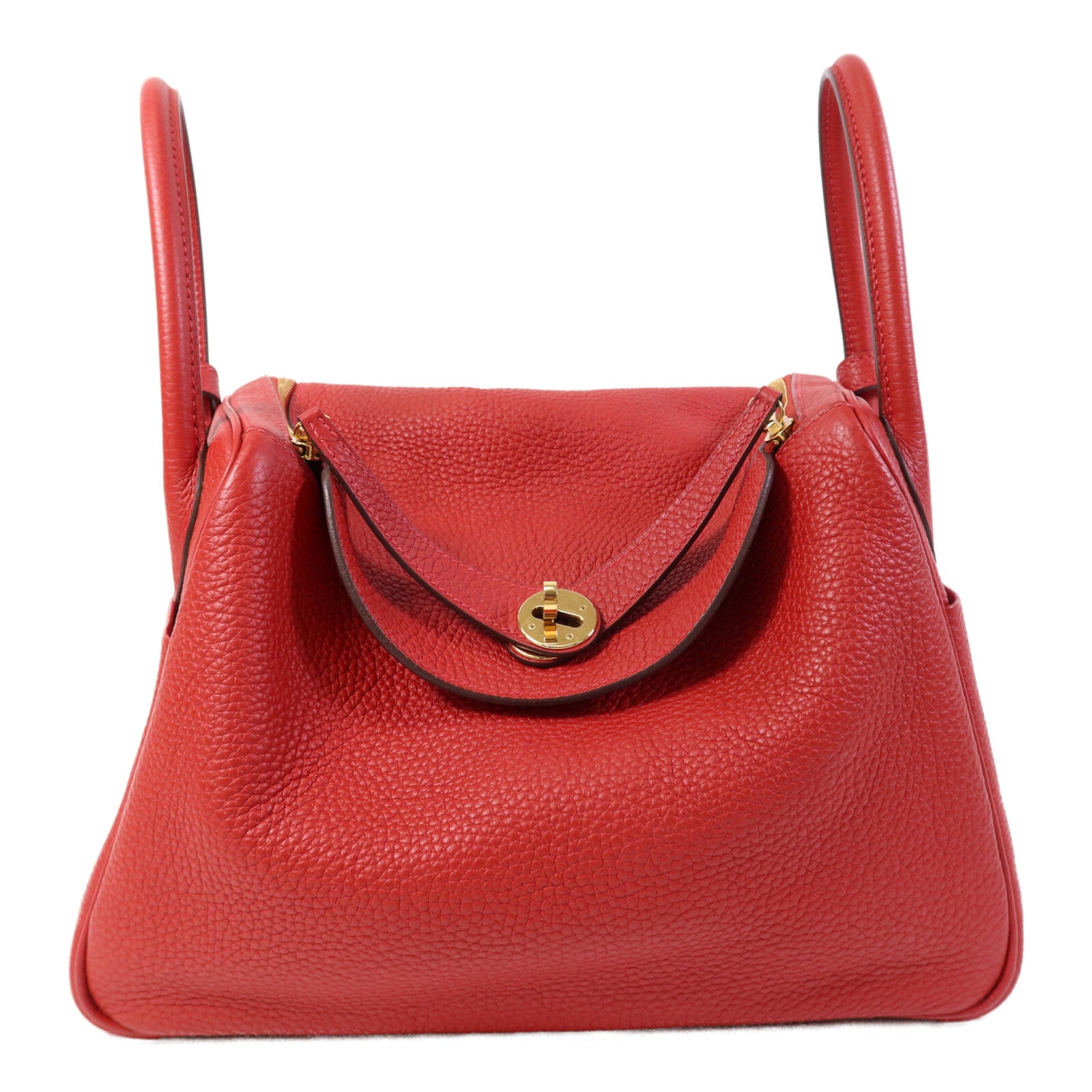 HERMES Clemence皮革Lindy 30金扣手挽肩背兩用袋Rouge Tomate