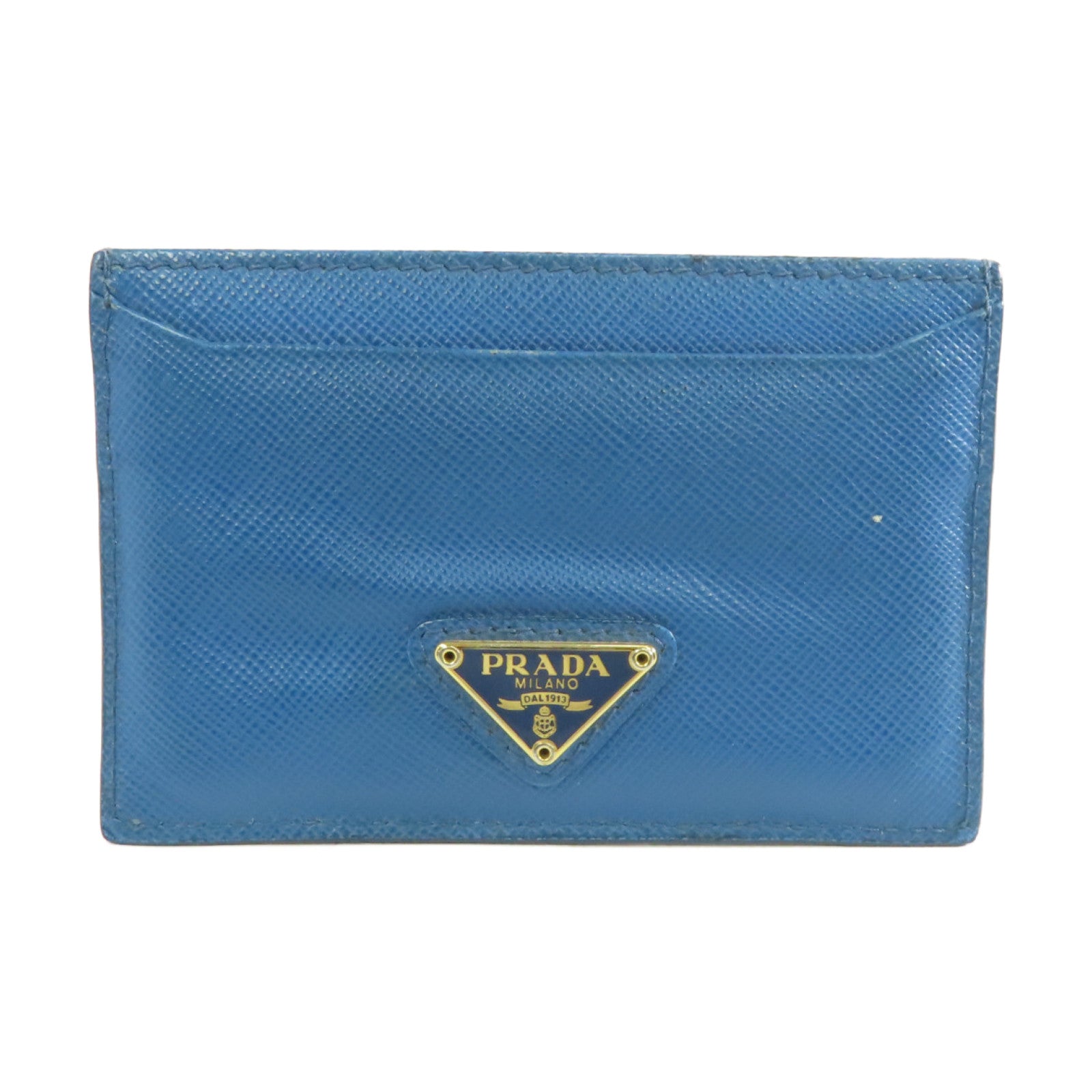 PRADA Saffiano皮革Card Case金扣卡片套藍色