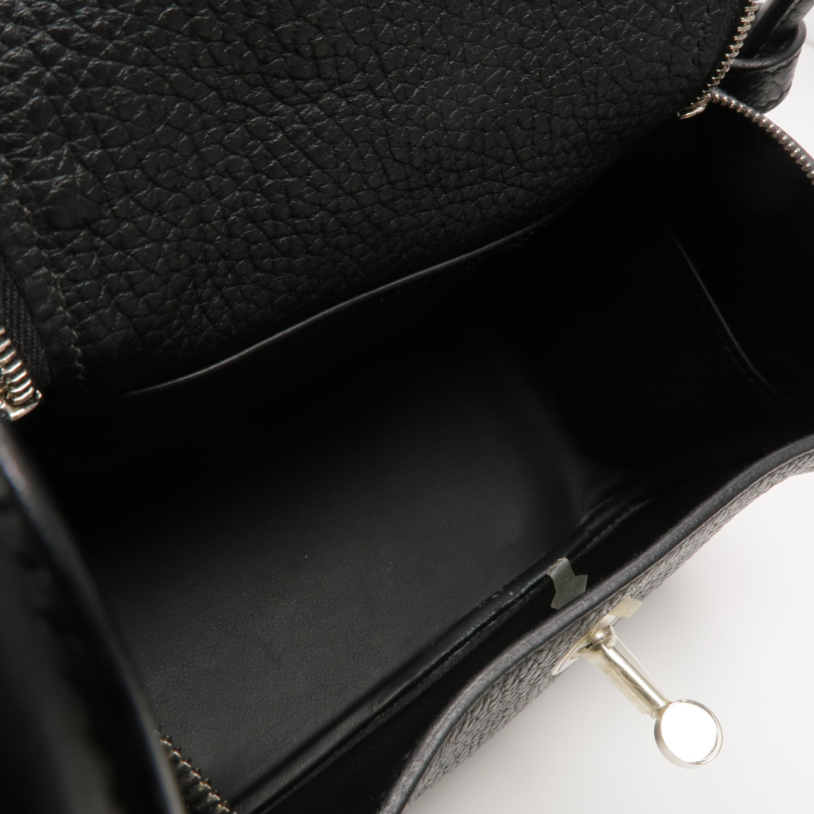 HERMES Clemence皮革Mini Lindy銀扣手挽肩背兩用袋Noir