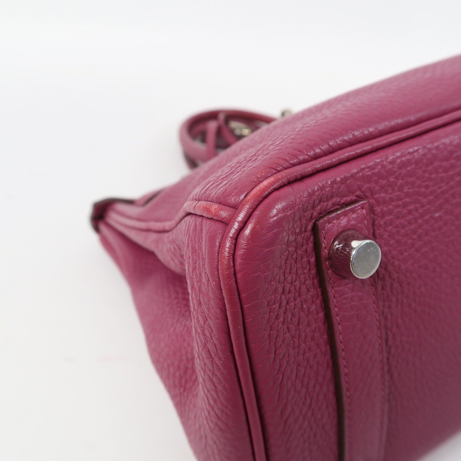HERMES Clemence皮革Birkin 25銀扣手挽袋Tosca/桃紫色