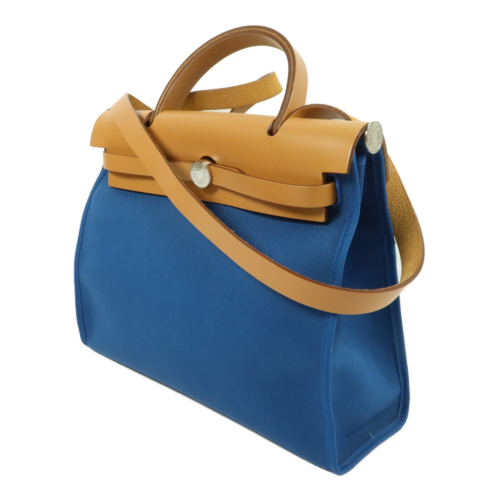 HERMES Toile H/帆布Herbag PM手挽肩背兩用袋Bleu Izmir