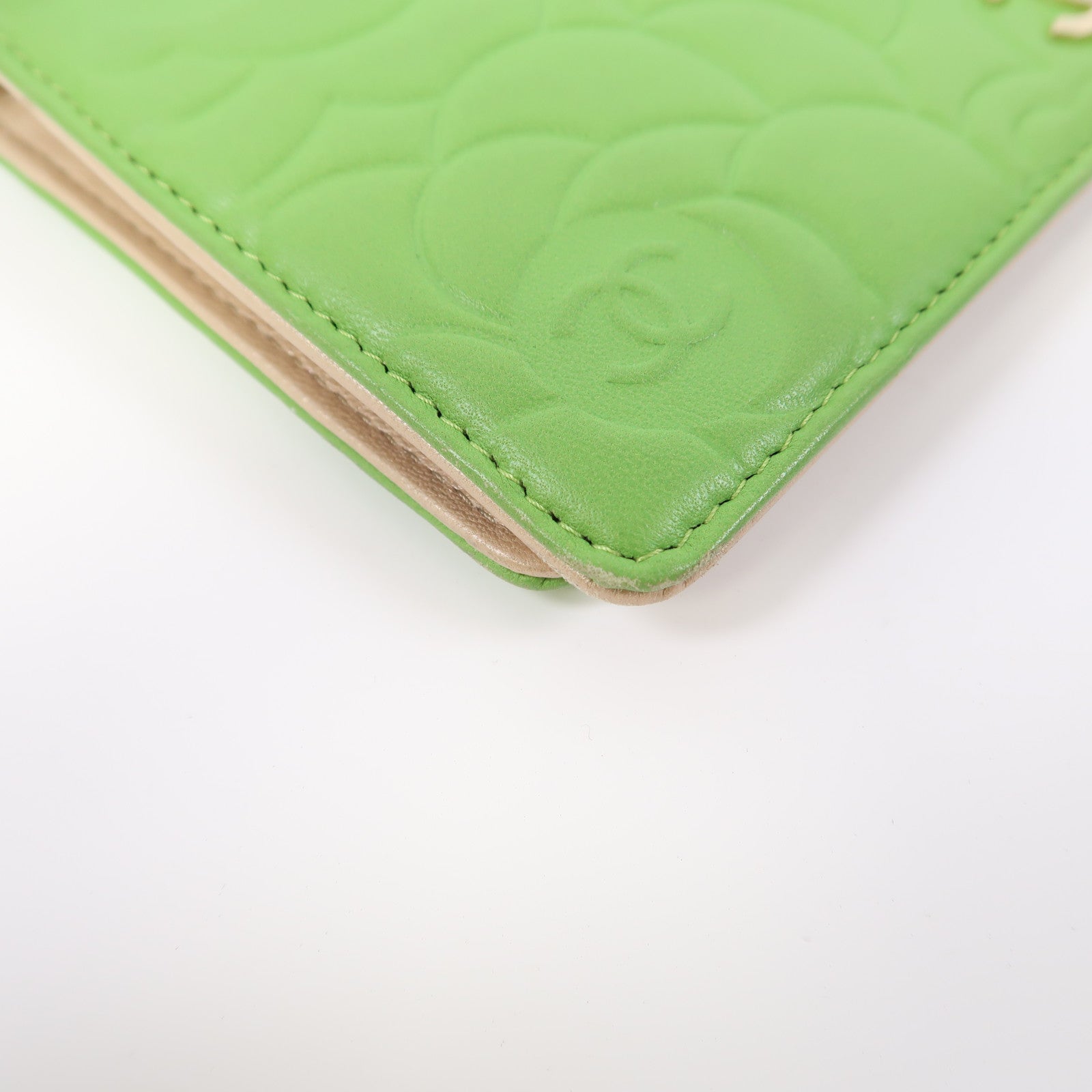 CHANEL 羊皮皮革Long Wallet金扣長錢包綠色