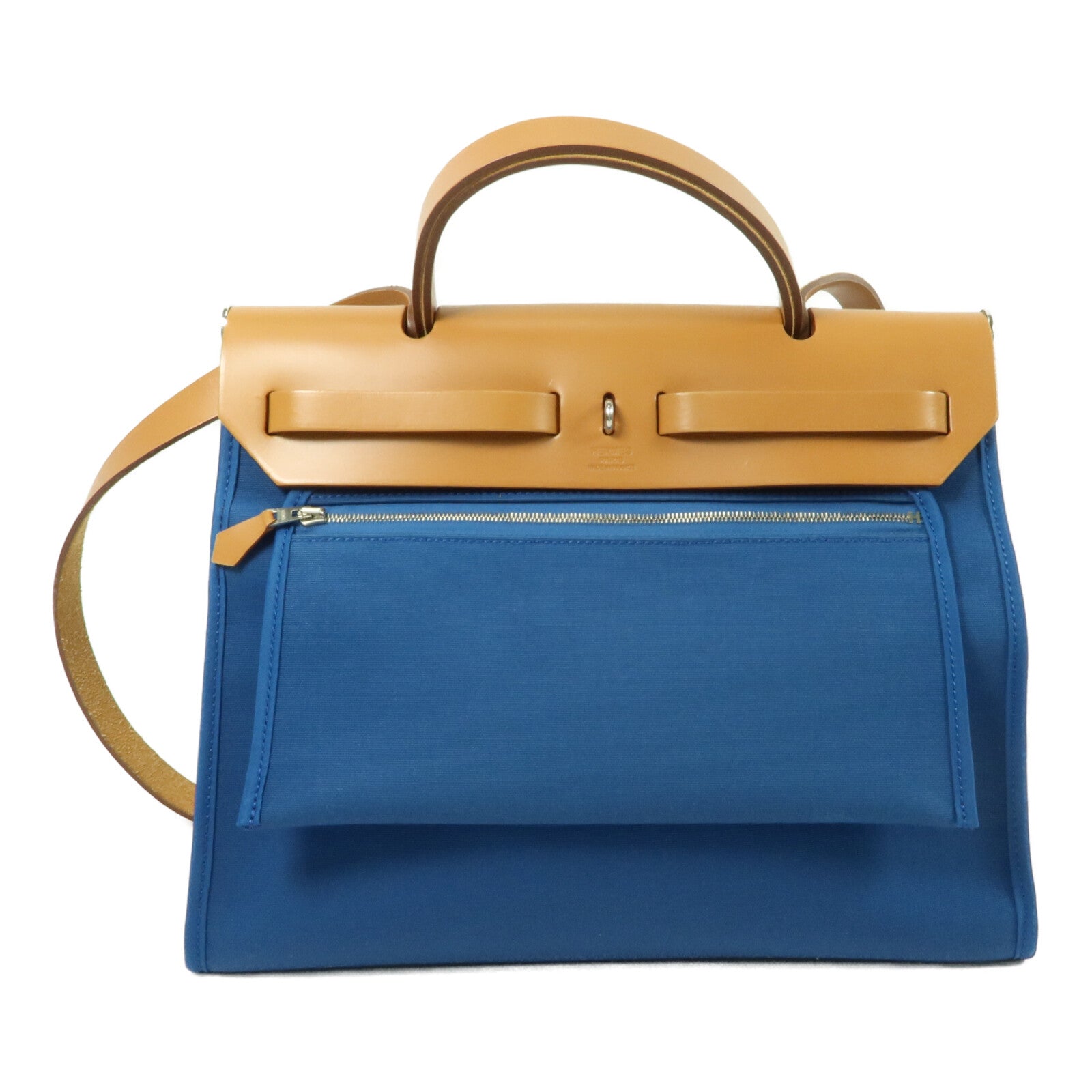 HERMES Toile H/帆布Herbag PM手挽肩背兩用袋Bleu Izmir