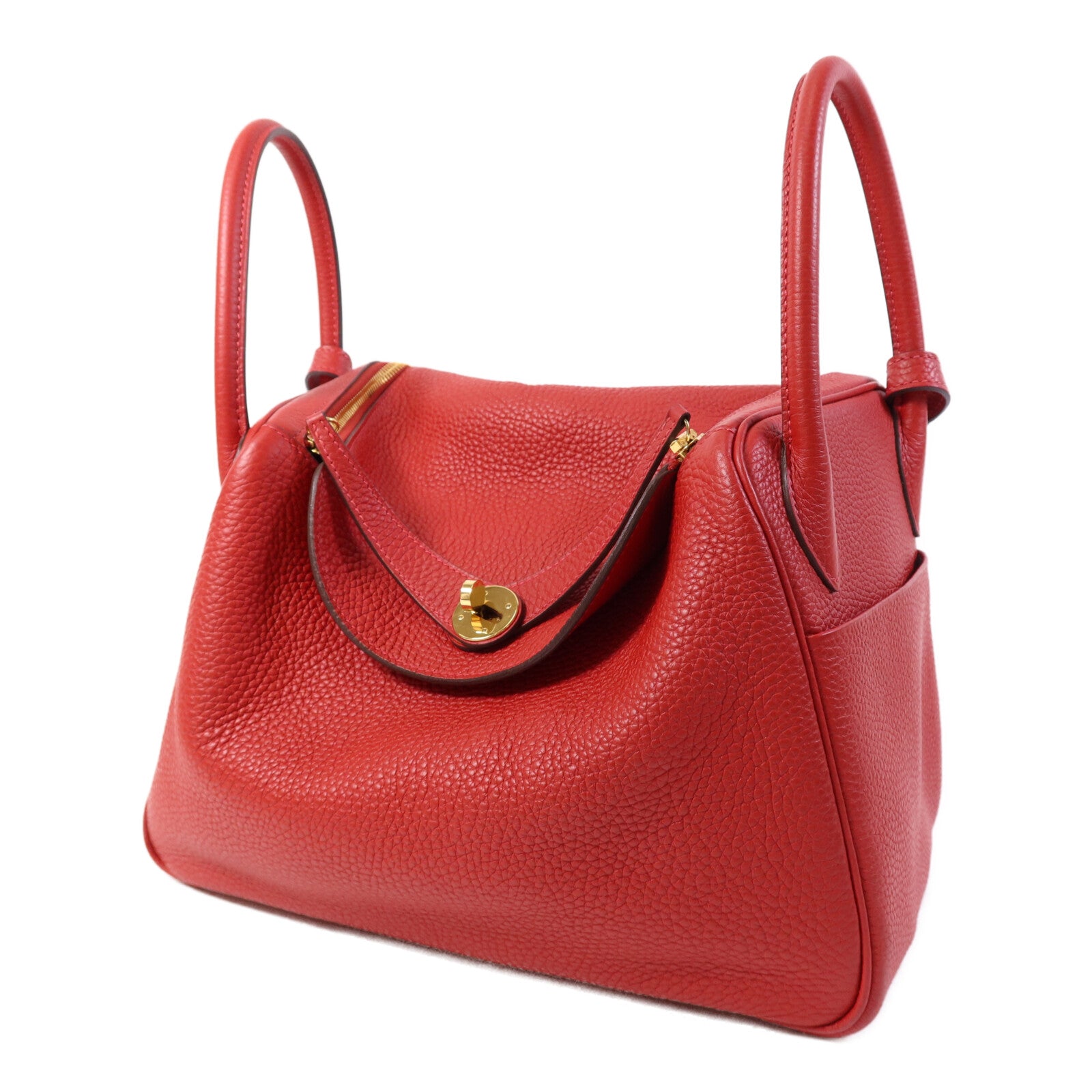 HERMES Clemence皮革Lindy 30金扣手挽肩背兩用袋Rouge Tomate