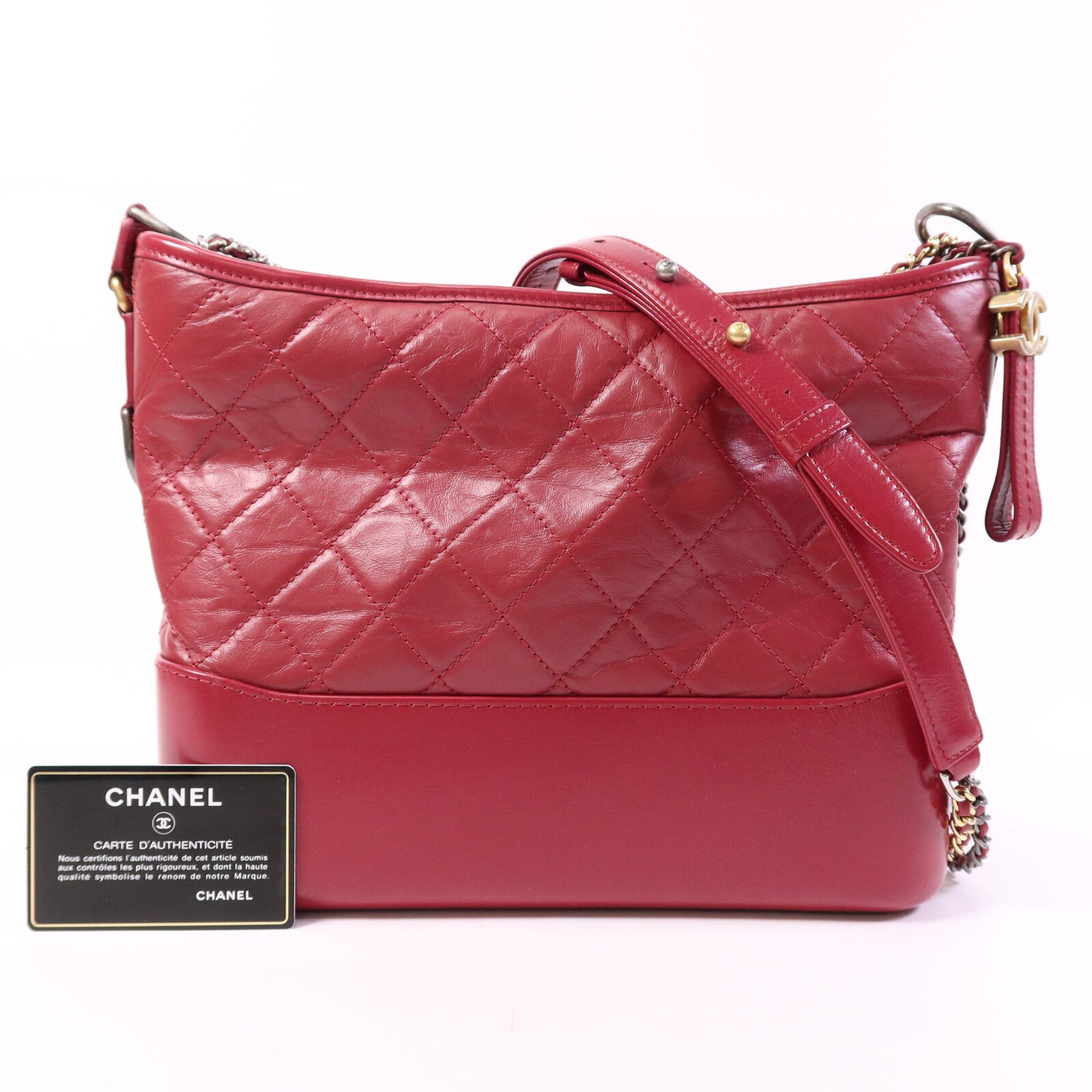 CHANEL 牛皮皮革Gabrielle Medium鏈帶肩背袋