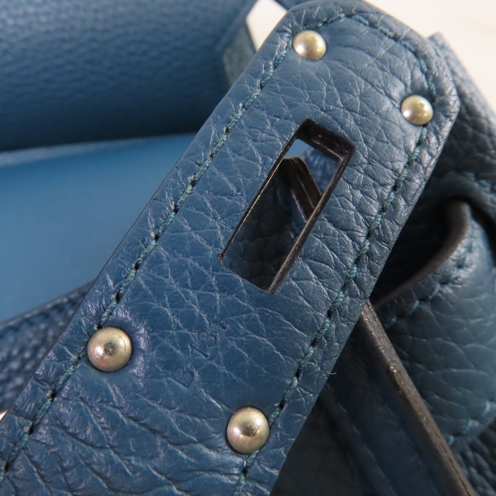 HERMES Clemence皮革Jypsiere 34 Shoulder Bag銀扣肩背袋1P Colvert鴨子藍色