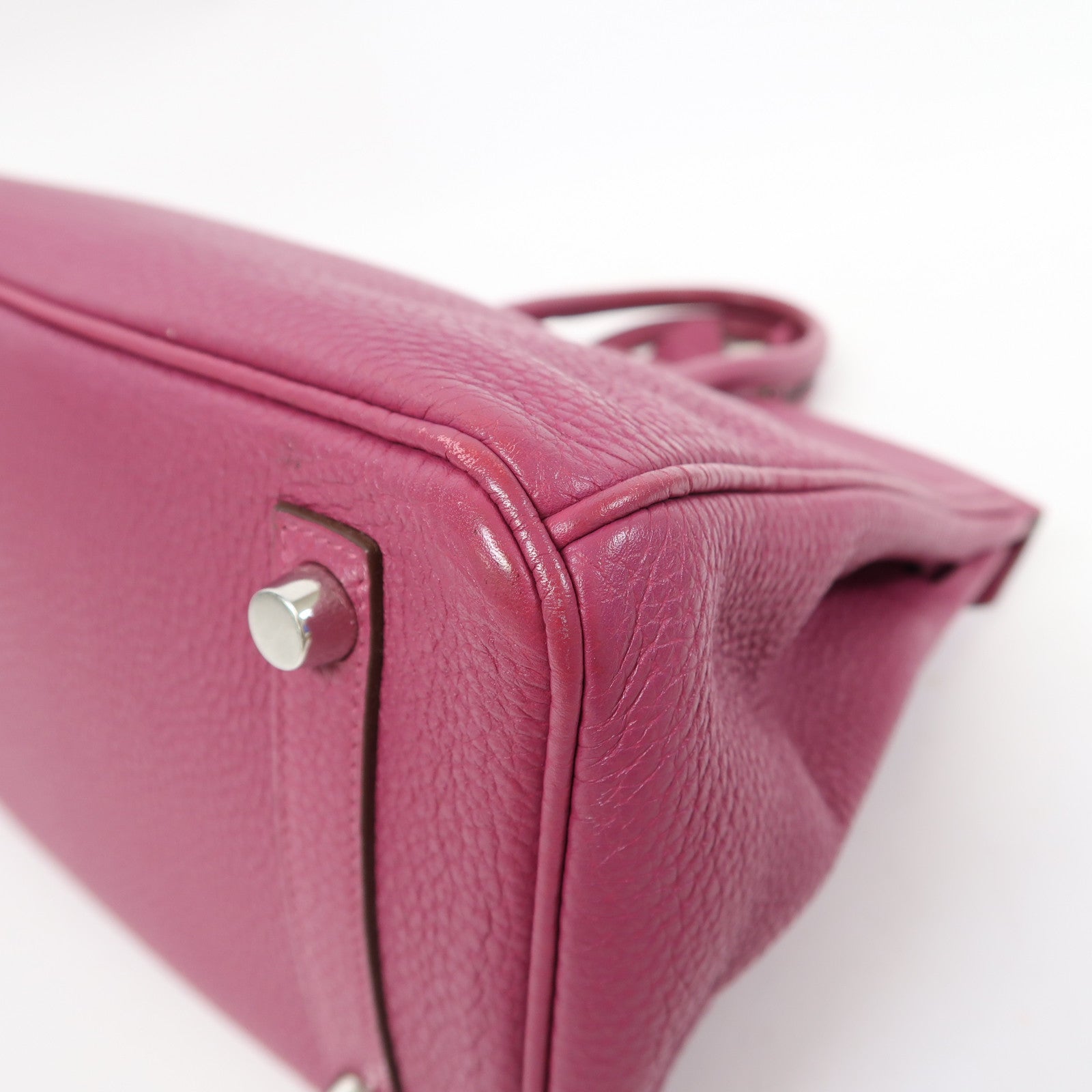 HERMES Clemence皮革Birkin 25銀扣手挽袋Tosca/桃紫色