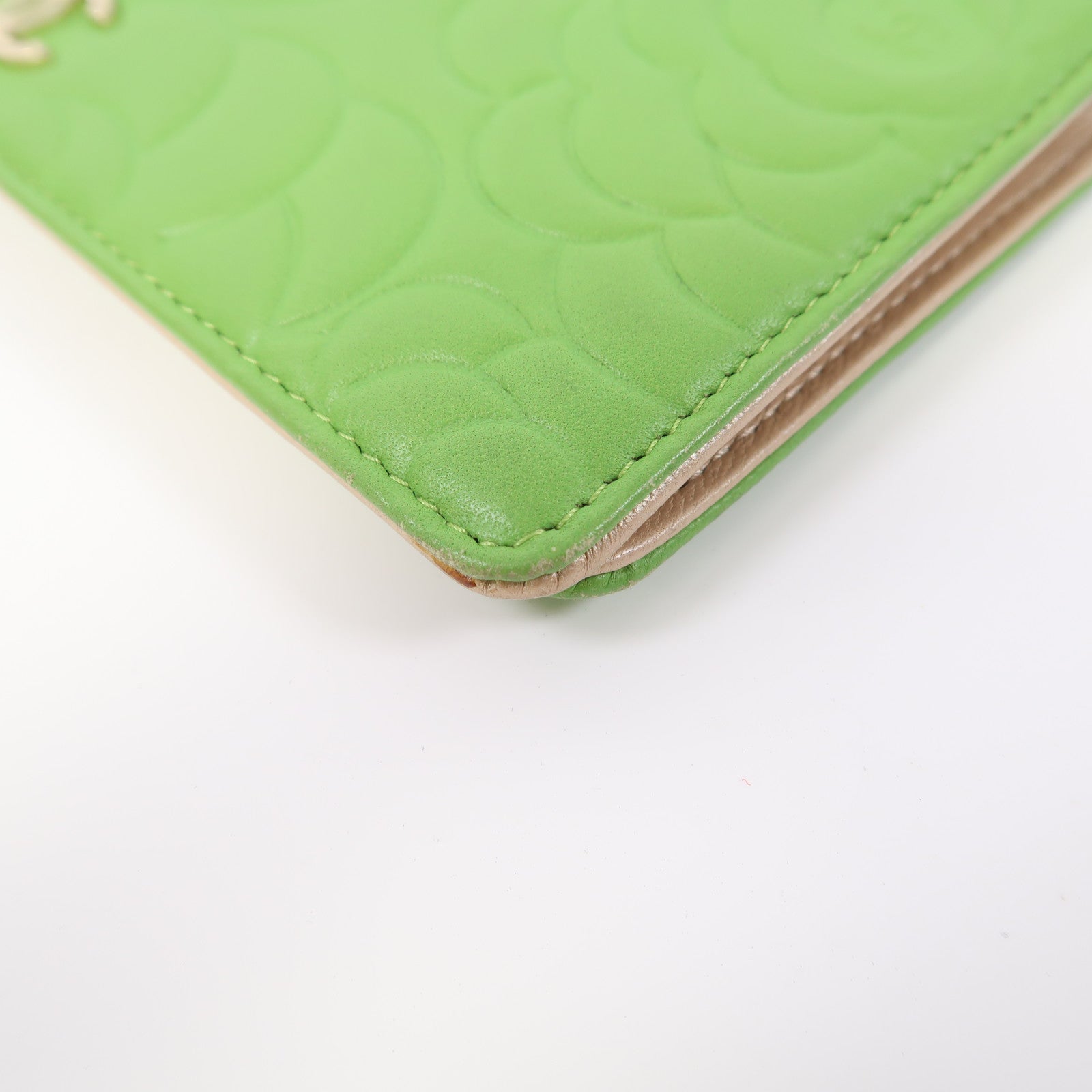 CHANEL 羊皮皮革Long Wallet金扣長錢包綠色