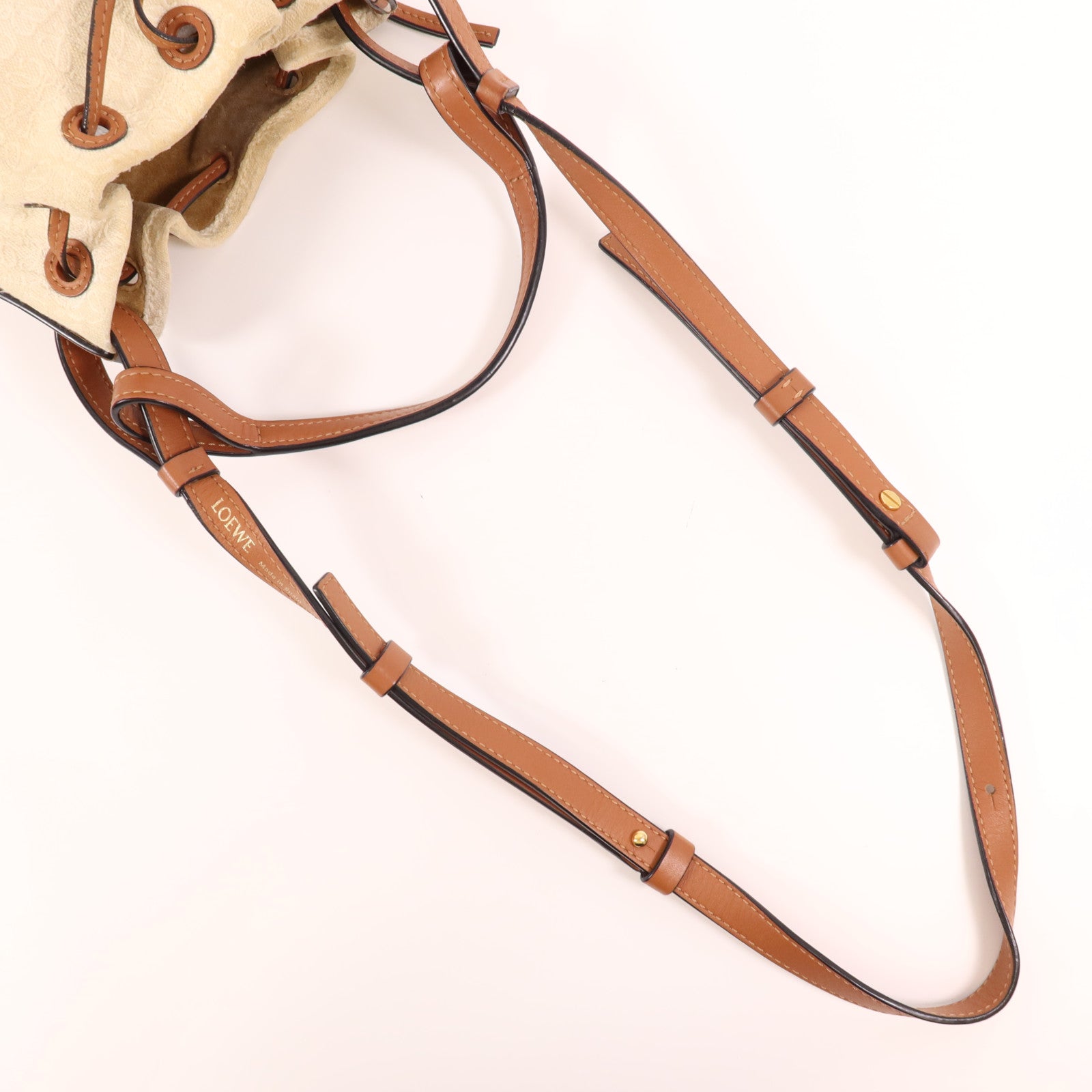 LOEWE 帆布/牛皮皮革Mini Balloon金扣手挽肩背兩用袋