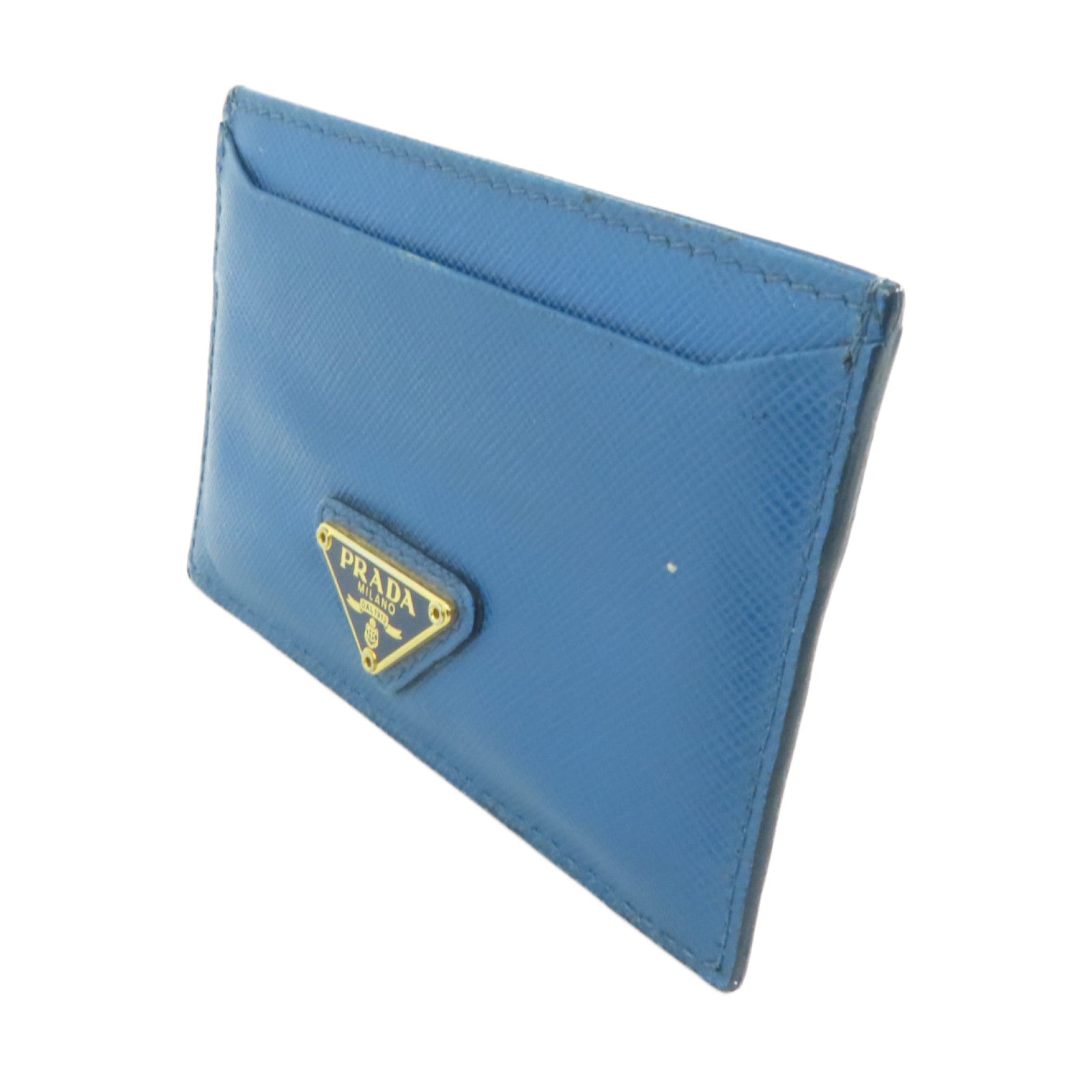PRADA Saffiano皮革Card Case金扣卡片套藍色