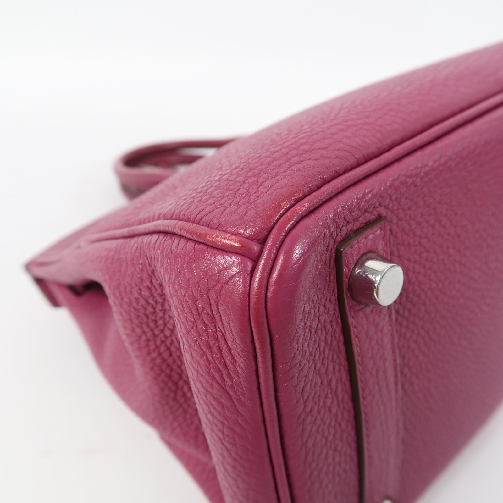HERMES Clemence皮革Birkin 25銀扣手挽袋Tosca/桃紫色