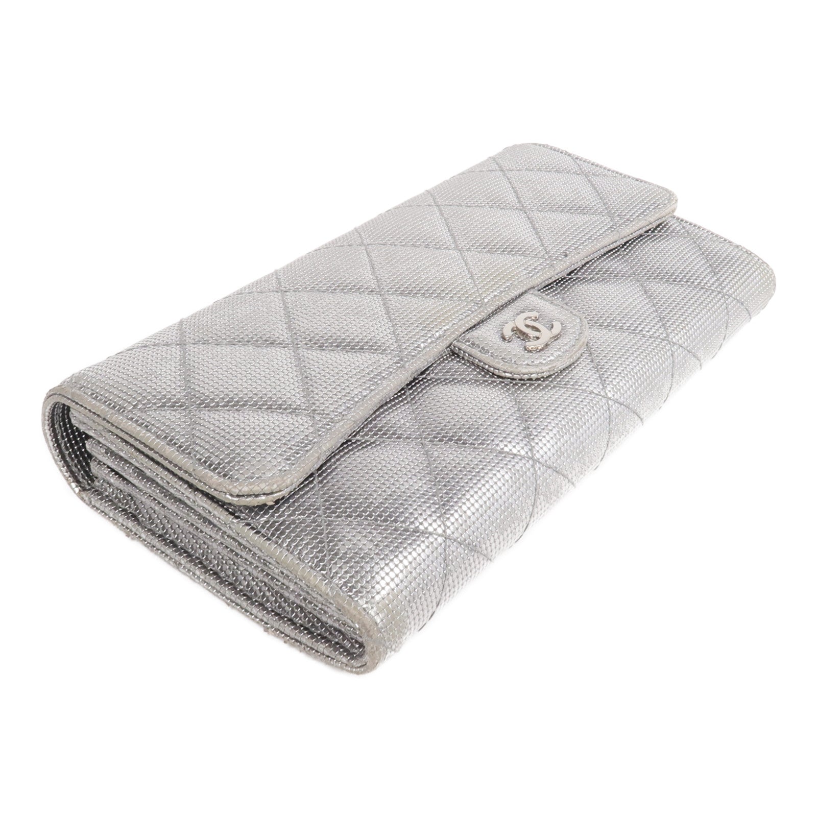 CHANEL 牛皮皮革Long Wallet銀扣長錢包