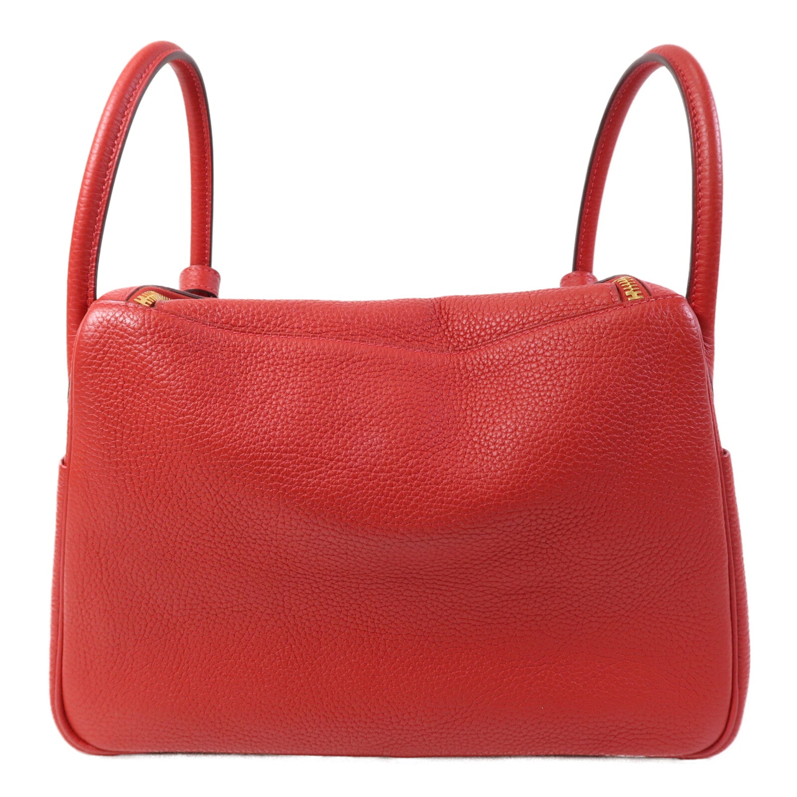 HERMES Clemence皮革Lindy 30金扣手挽肩背兩用袋Rouge Tomate