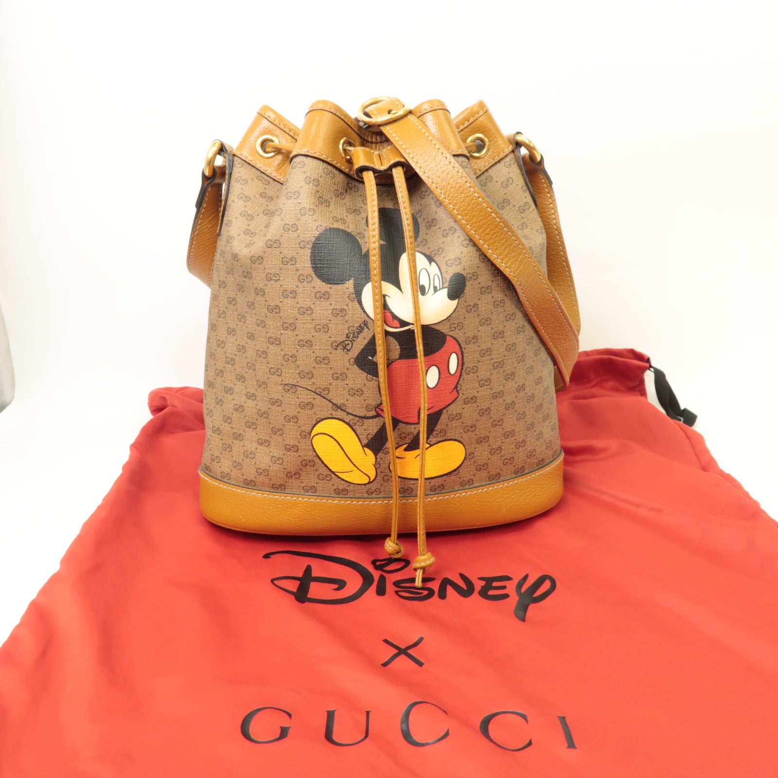 GUCCI 【激減優惠】塗層帆布Disney x Gucci Mickey Mouse Shoulder Bag金扣肩背袋棕色