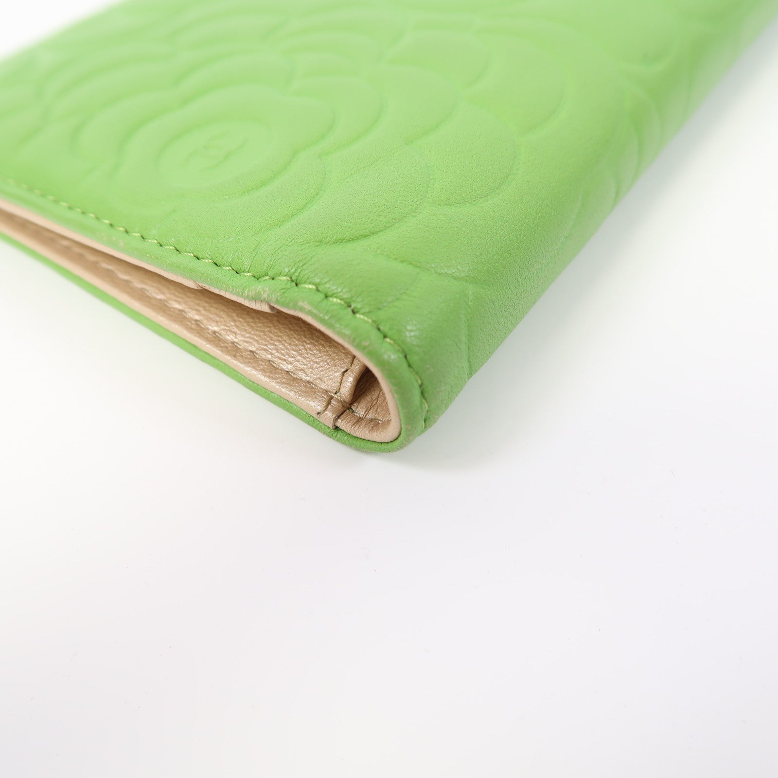 CHANEL 羊皮皮革Long Wallet金扣長錢包綠色