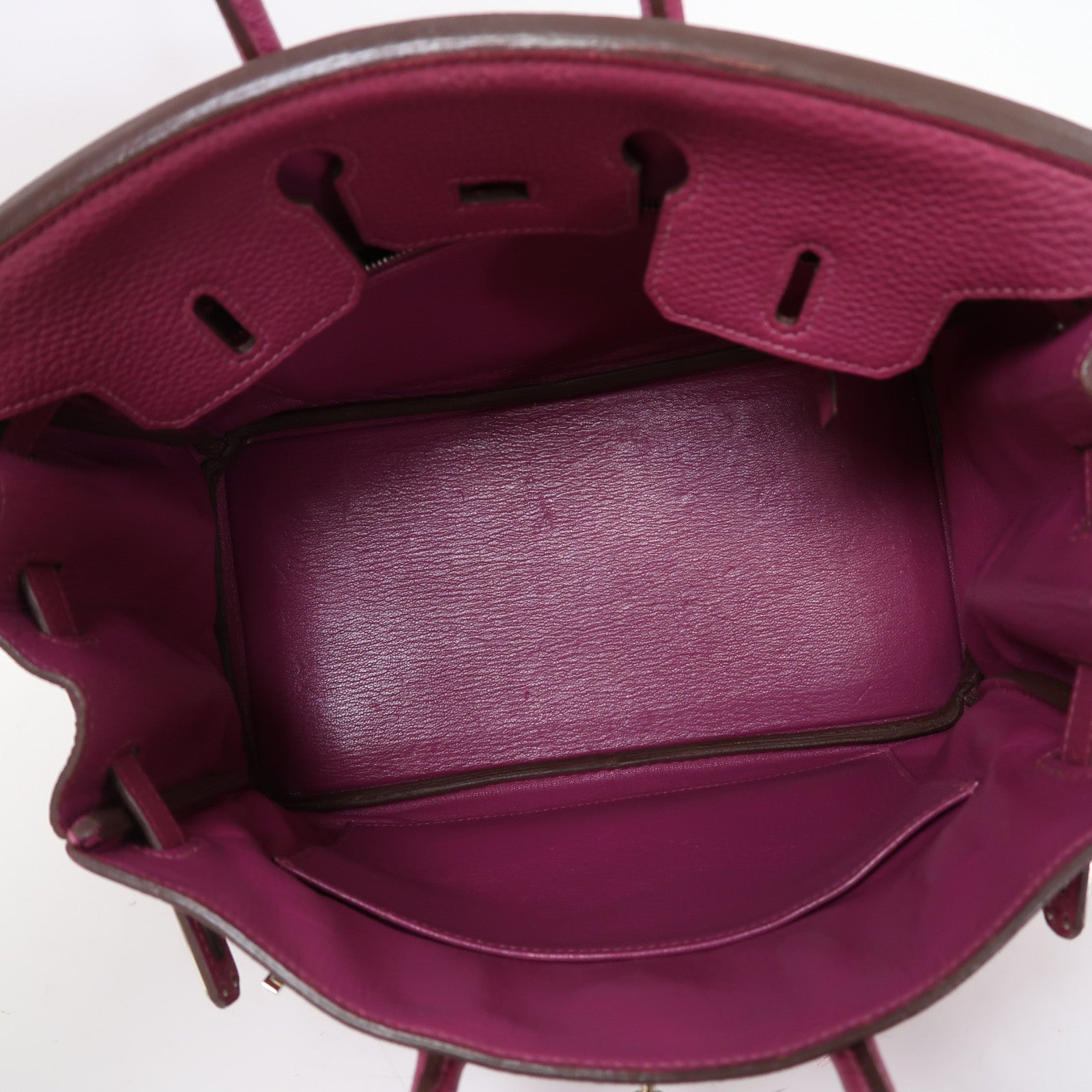 HERMES Clemence皮革Birkin 25銀扣手挽袋Tosca/桃紫色