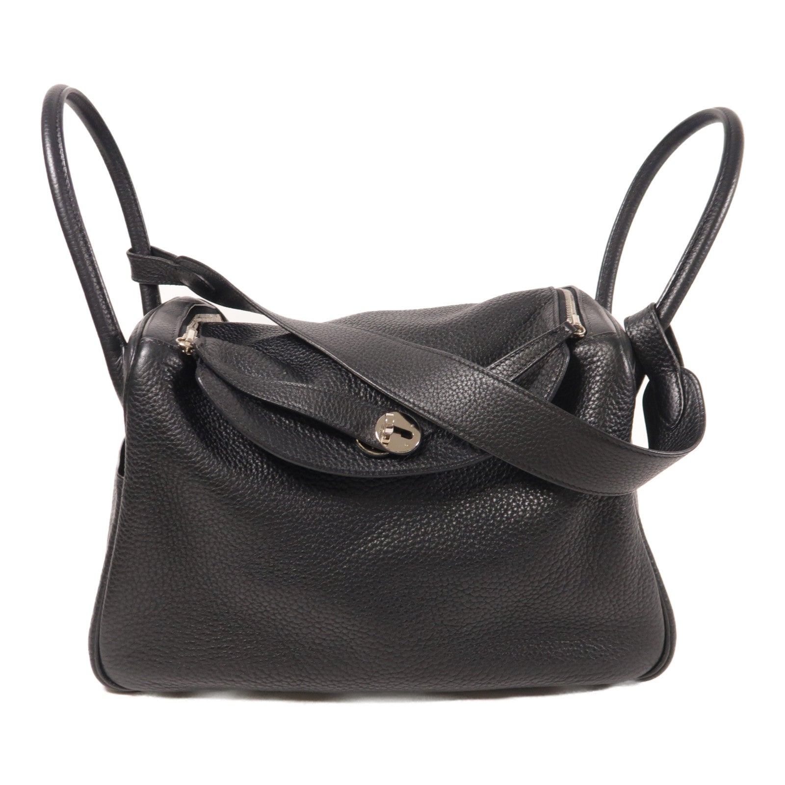 HERMES Clemence皮革Lindy 34銀扣手挽肩背兩用袋Black