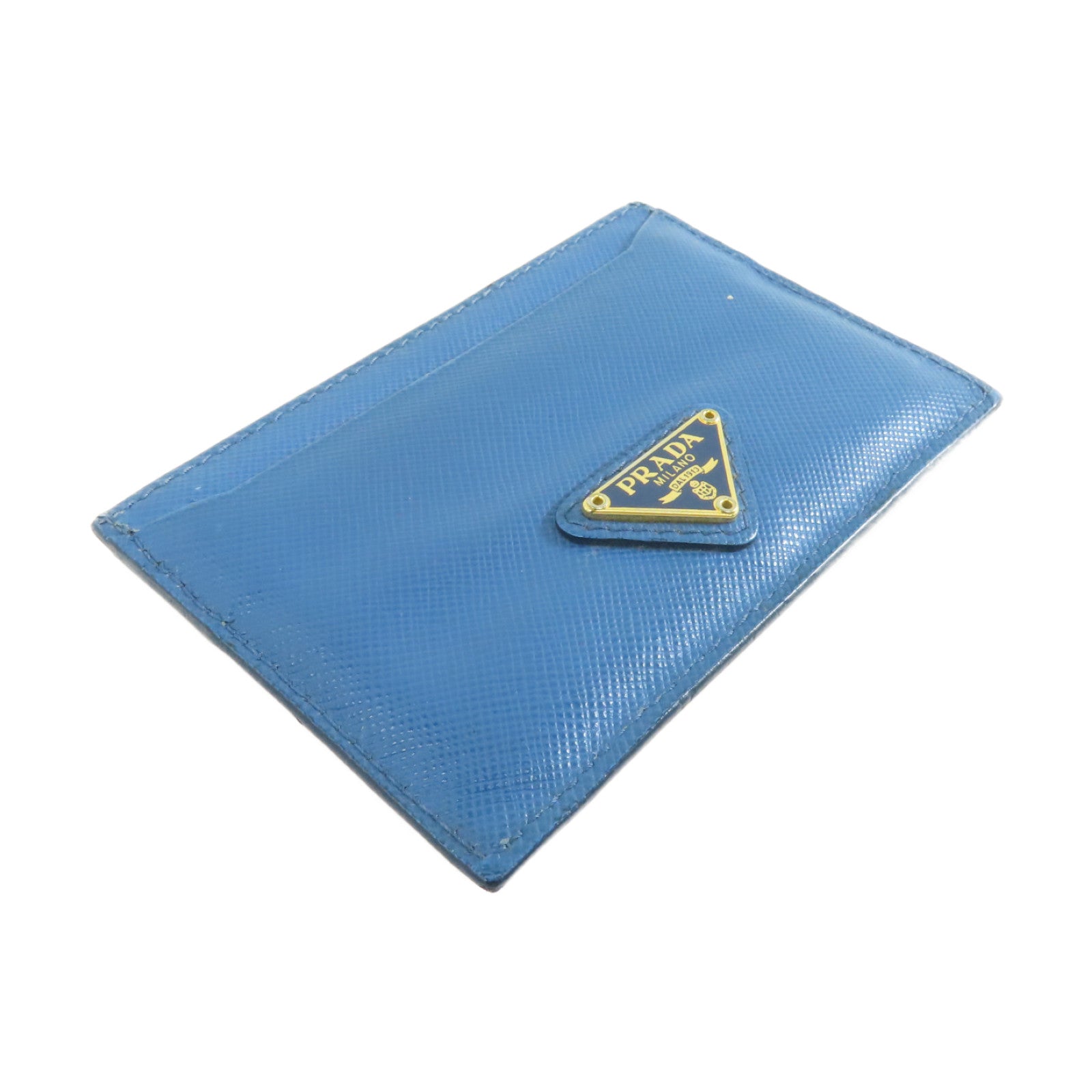 PRADA Saffiano皮革Card Case金扣卡片套藍色
