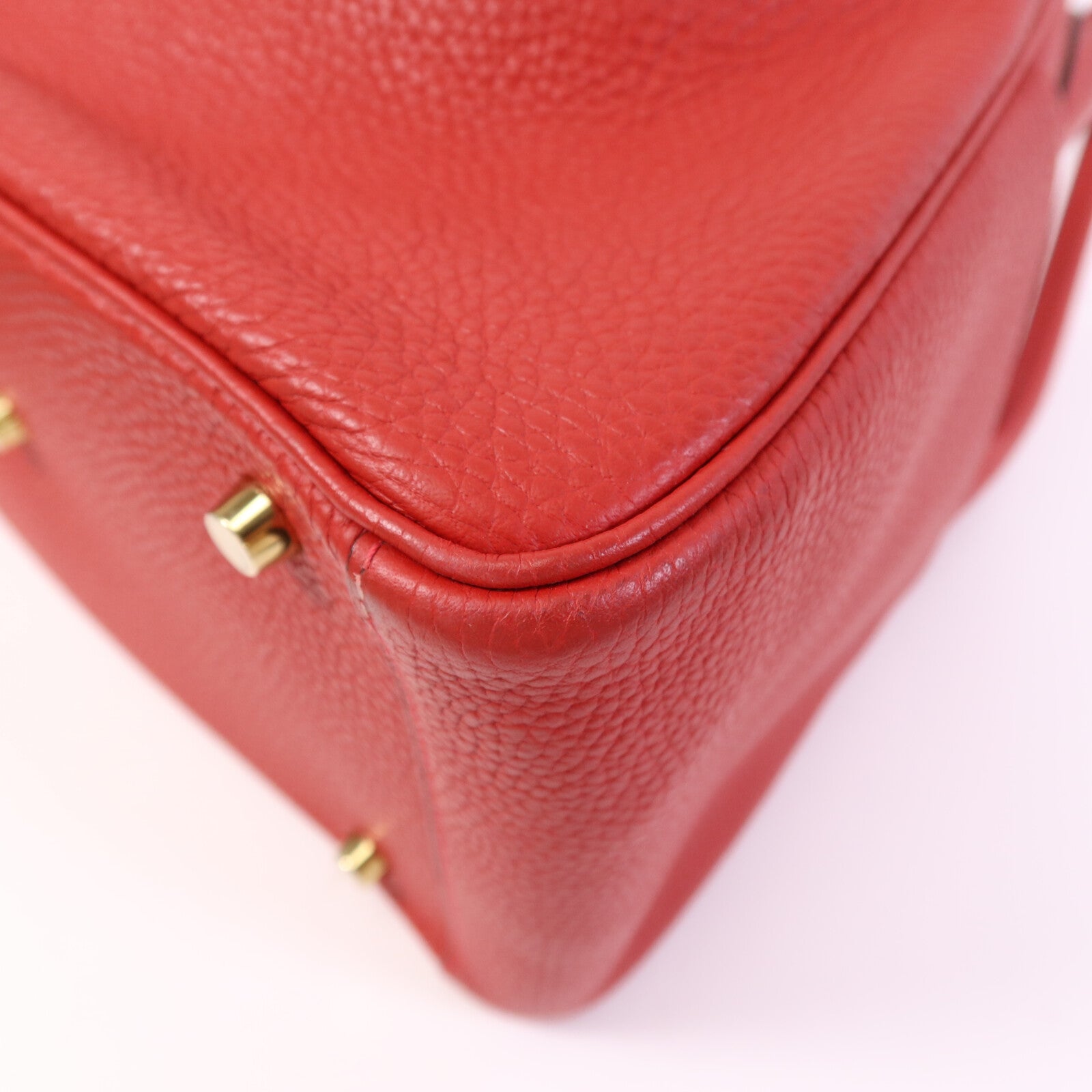 HERMES Clemence皮革Lindy 30金扣手挽肩背兩用袋Rouge Tomate