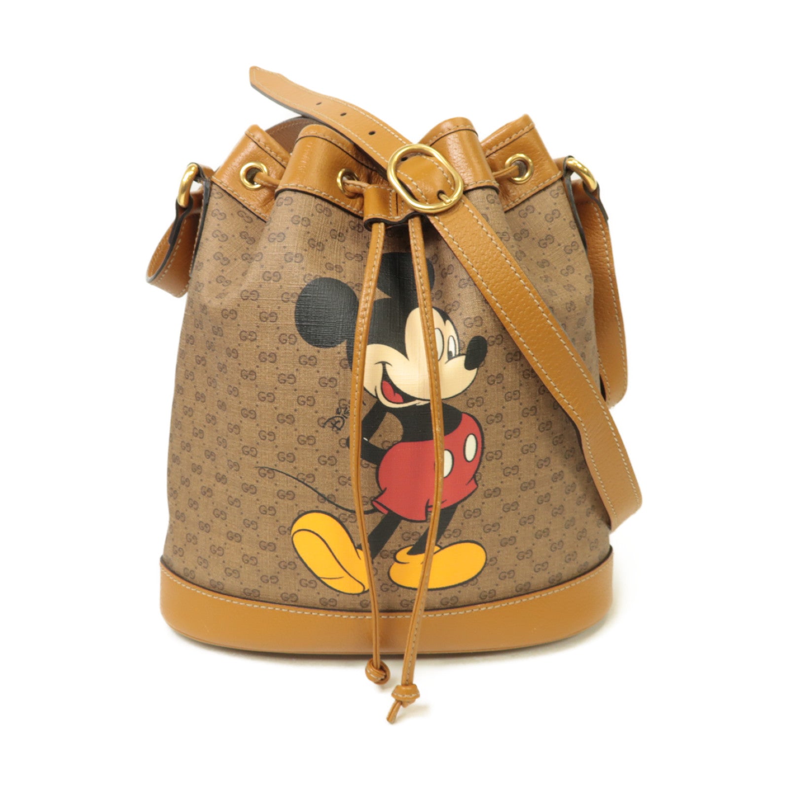 GUCCI 【激減優惠】塗層帆布Disney x Gucci Mickey Mouse Shoulder Bag金扣肩背袋棕色