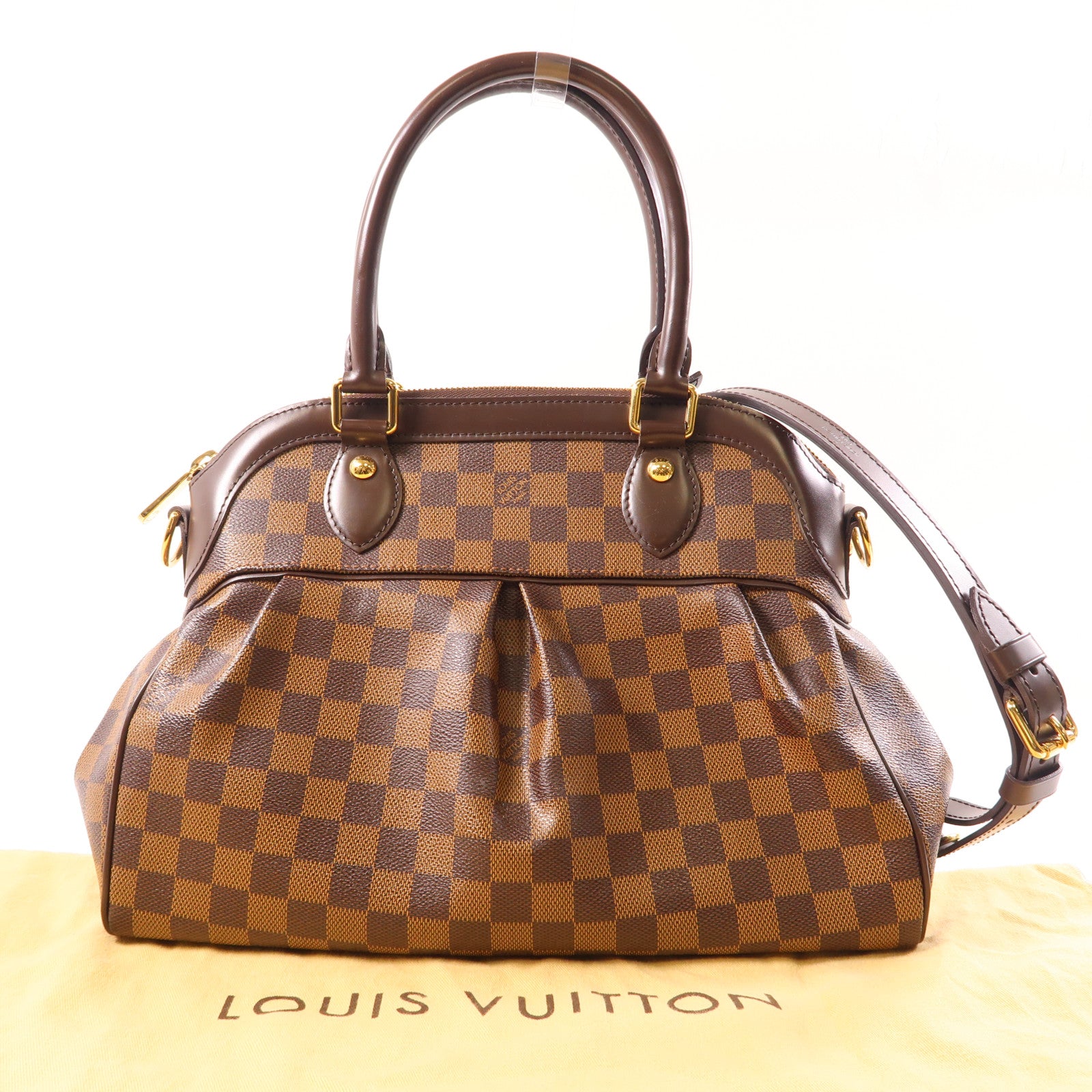 LOUIS VUITTON Damier Trevi PM金扣手挽肩背兩用袋棕色