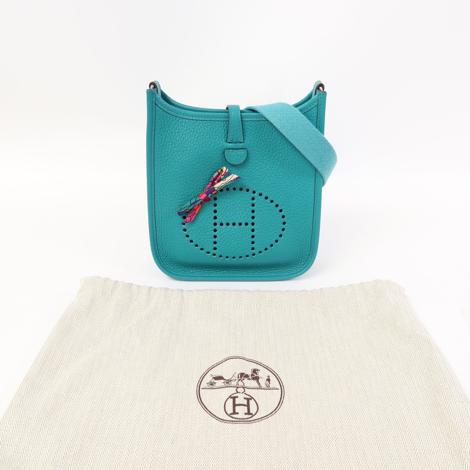 HERMES Clemence皮革Evelyne TPM銀扣肩背袋綠色