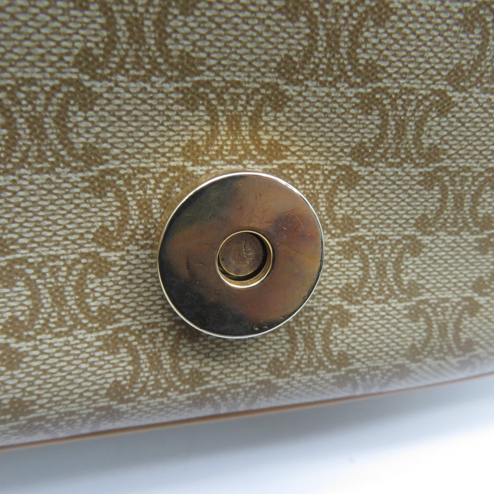 CELINE 【清倉大減價】塗層帆布Shoulder Bag金扣肩背袋卡其色