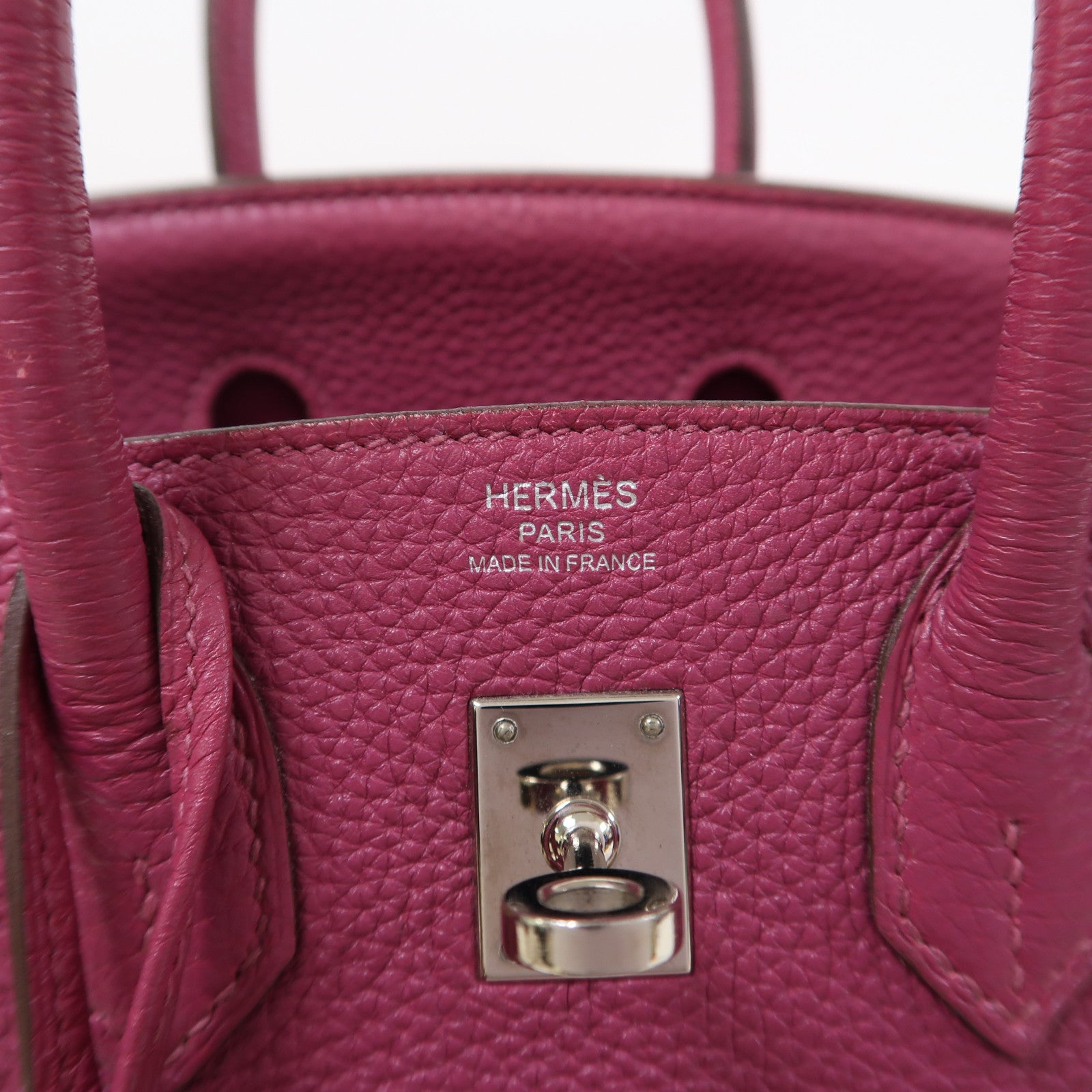HERMES Clemence皮革Birkin 25銀扣手挽袋Tosca/桃紫色