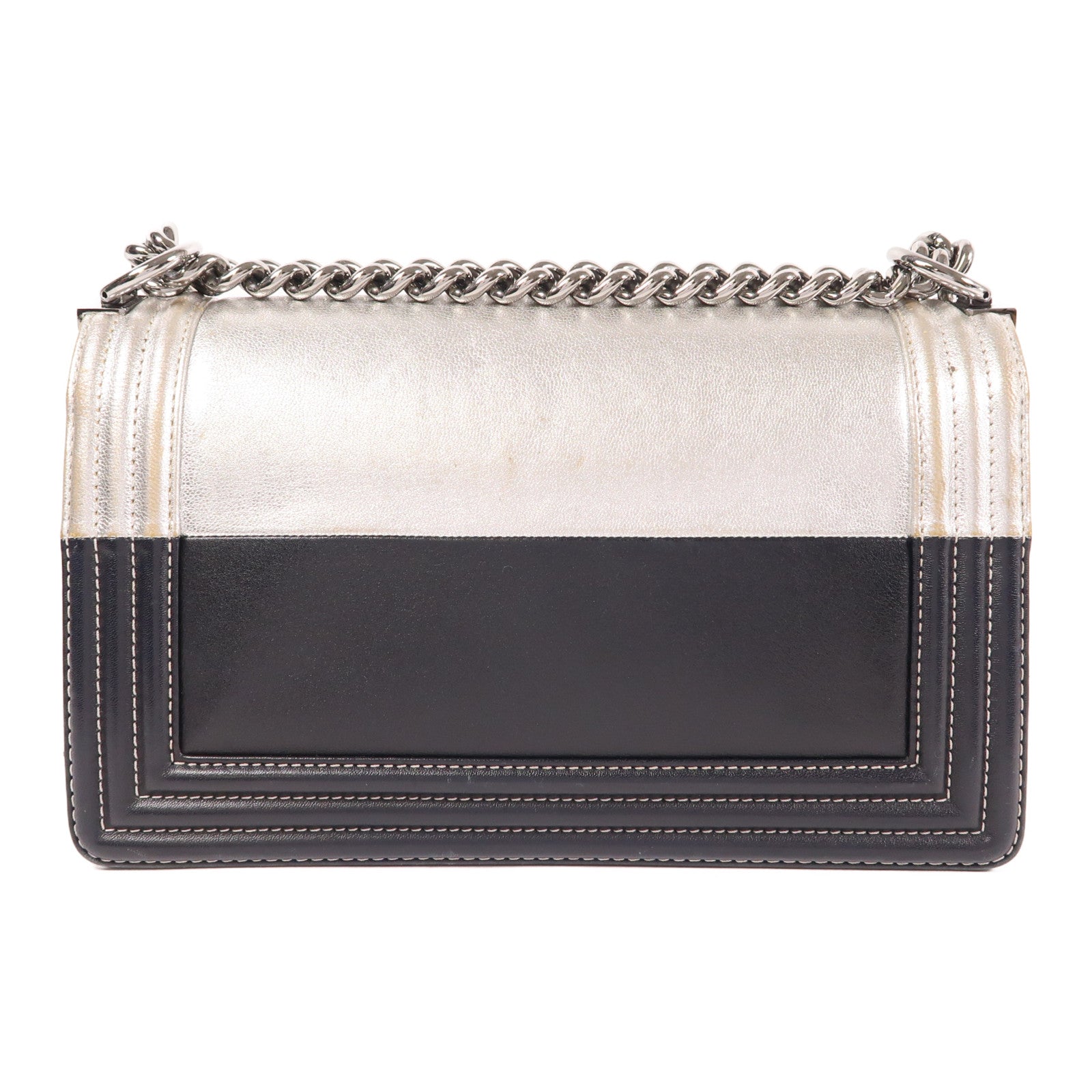 CHANEL CC SHW Boy 25 Chain Shoulder Bag Calfskin Leather Black Silver