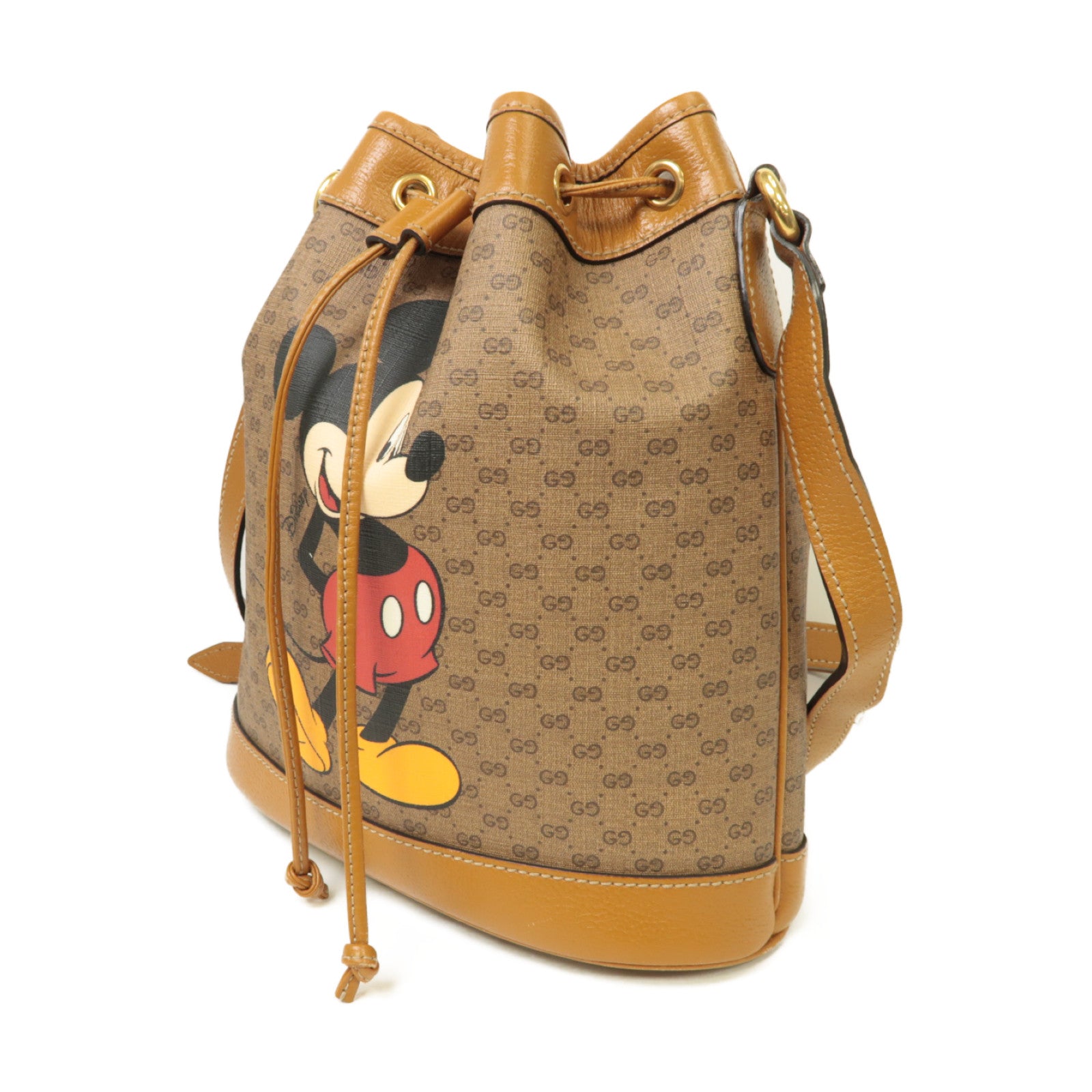GUCCI 【激減優惠】塗層帆布Disney x Gucci Mickey Mouse Shoulder Bag金扣肩背袋棕色