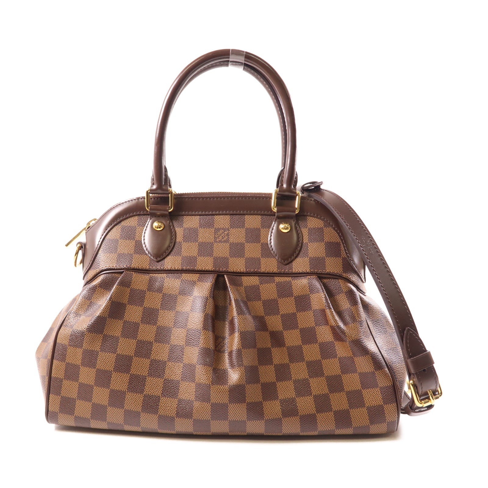 LOUIS VUITTON Damier Trevi PM金扣手挽肩背兩用袋棕色