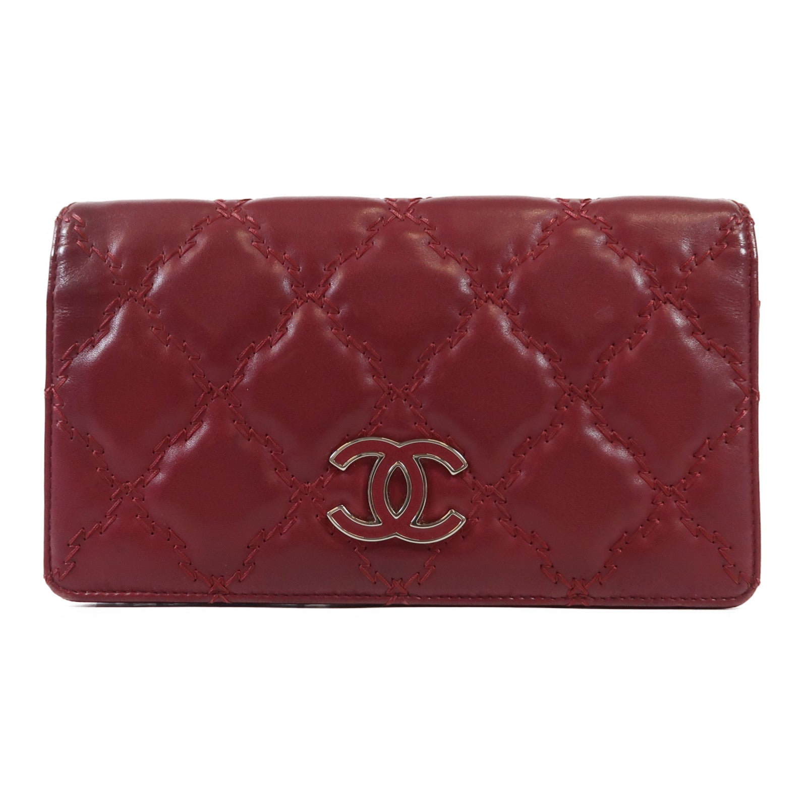 CHANEL 【激減優惠】牛皮皮革Long Wallet銀扣銀錢包