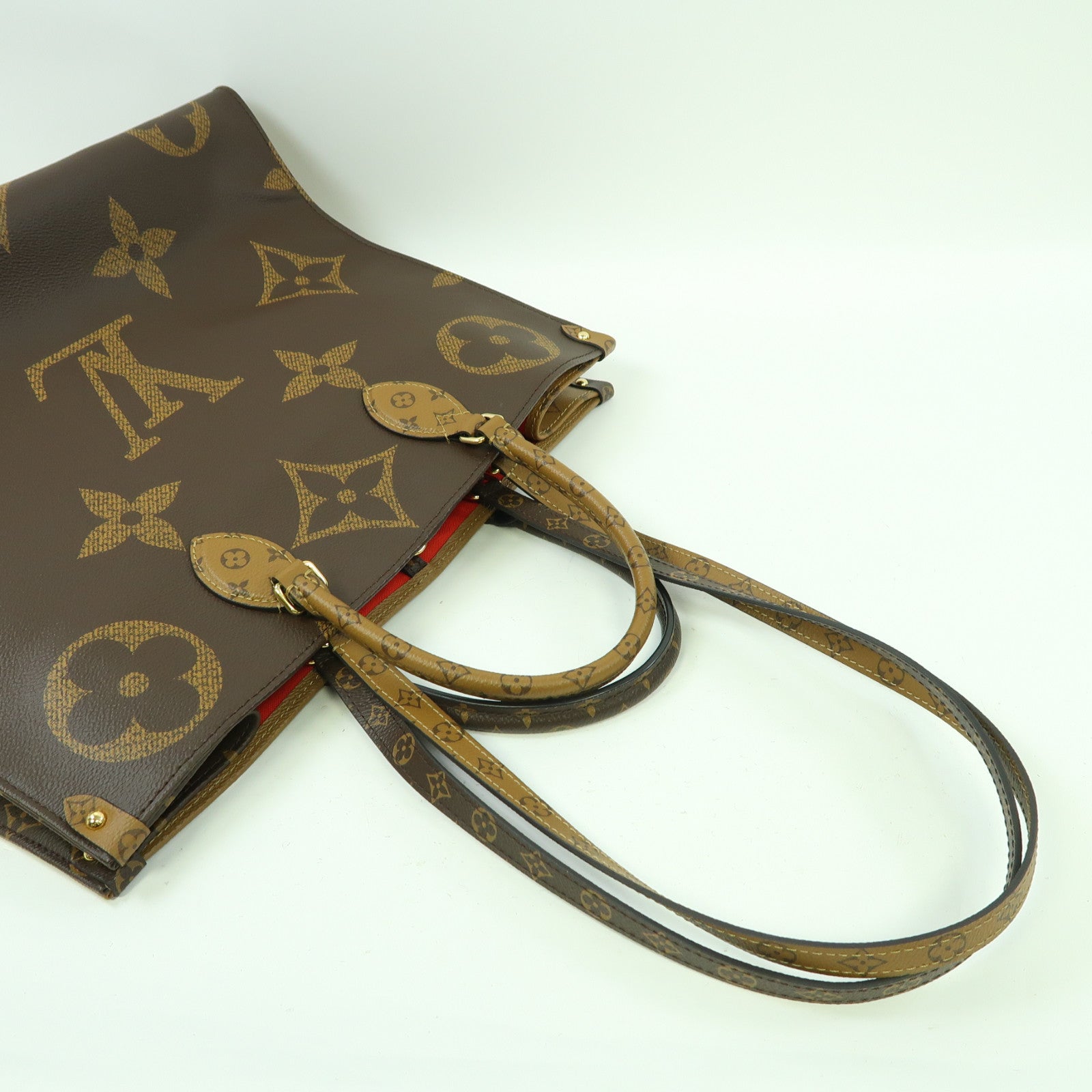 LOUIS VUITTON Monogram Giant Reverse On The Go GM金扣手挽肩背兩用袋啡色