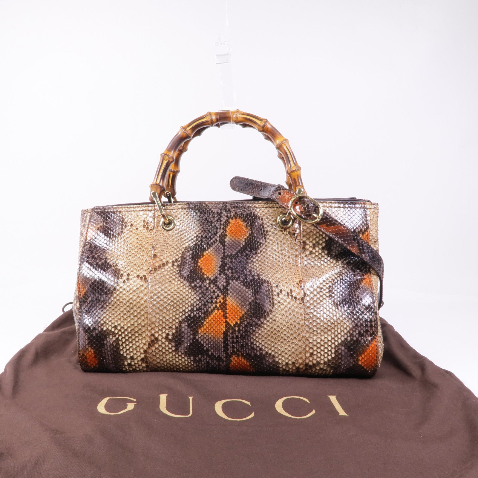 GUCCI 蛇皮皮革Shoulder Bag銀扣手挽肩背兩用袋