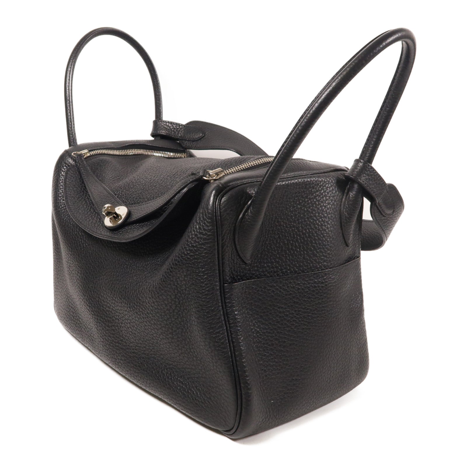 HERMES Clemence皮革Lindy 34銀扣手挽肩背兩用袋Black