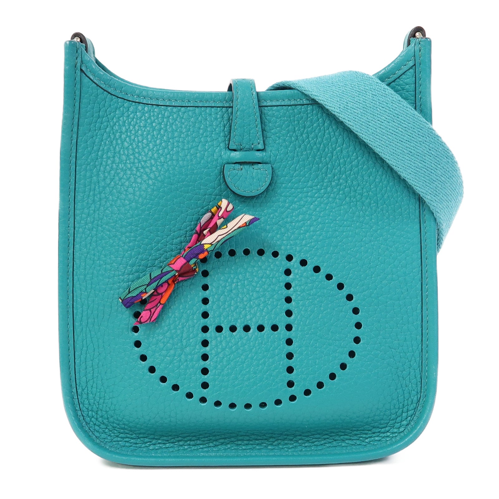 HERMES Clemence皮革Evelyne TPM銀扣肩背袋綠色