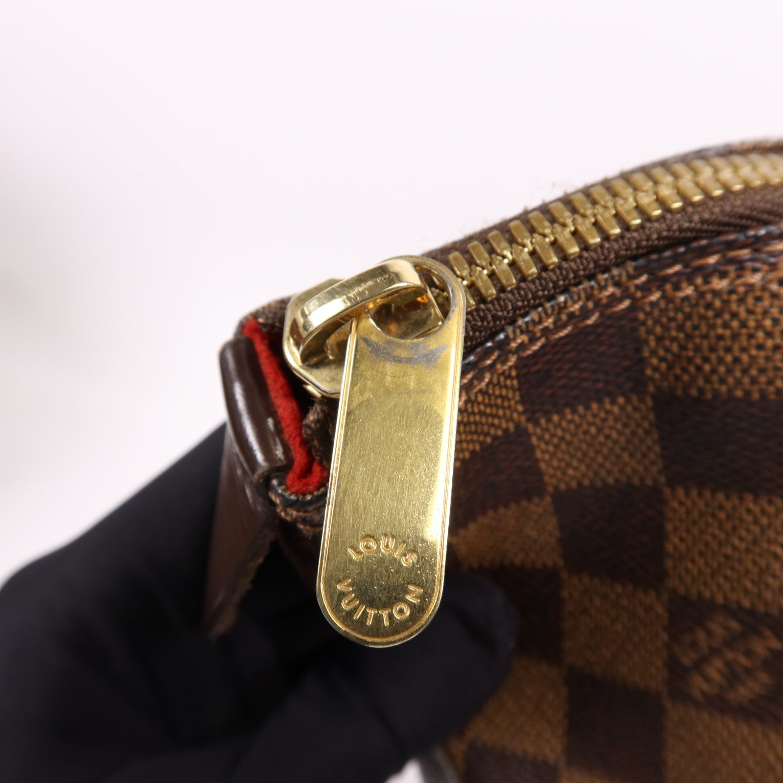 LOUIS VUITTON Damier Saleya MM金扣肩背袋/手挽袋棕色