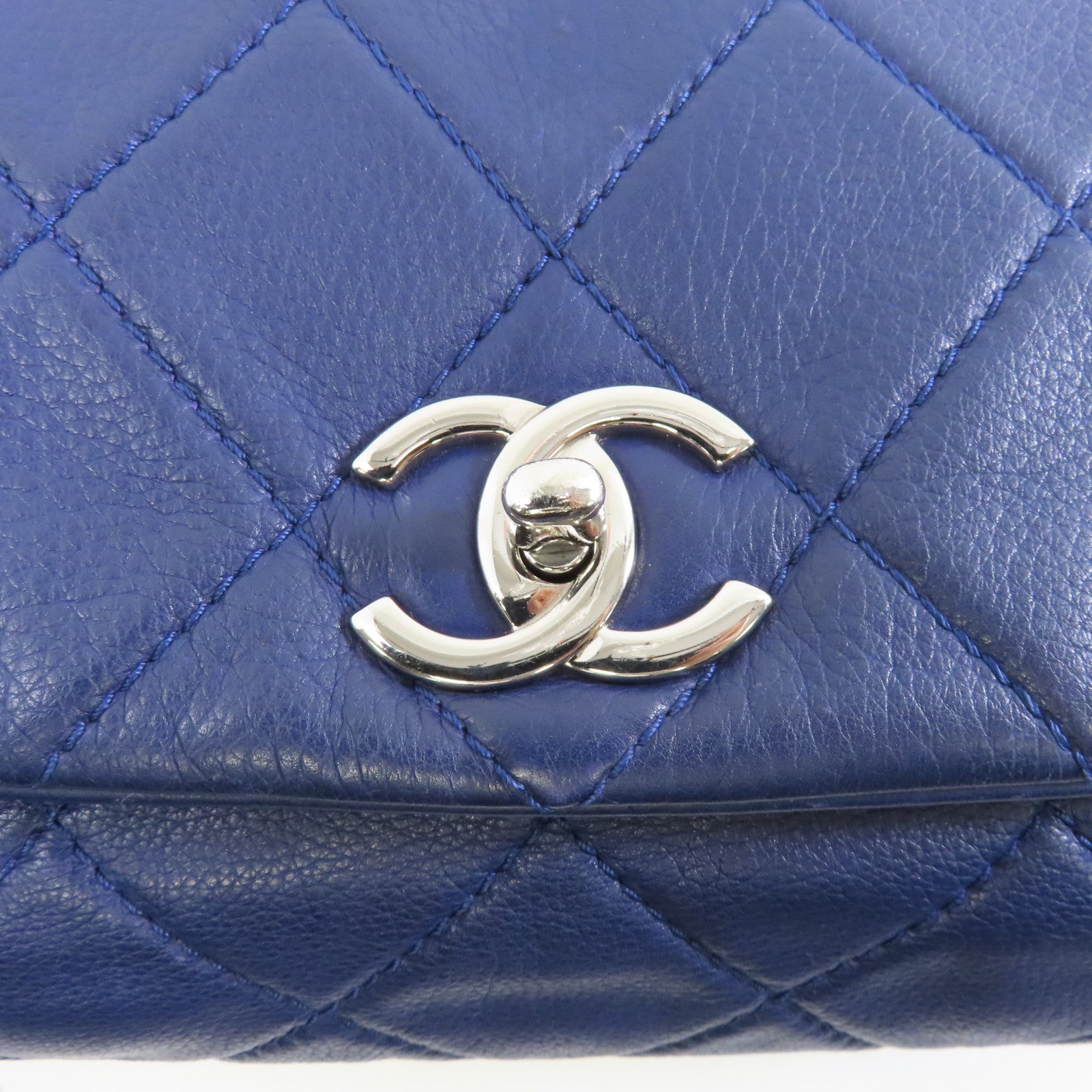 CHANEL 菱格皮革Chain Shoulder銀扣鏈帶肩背袋藍色