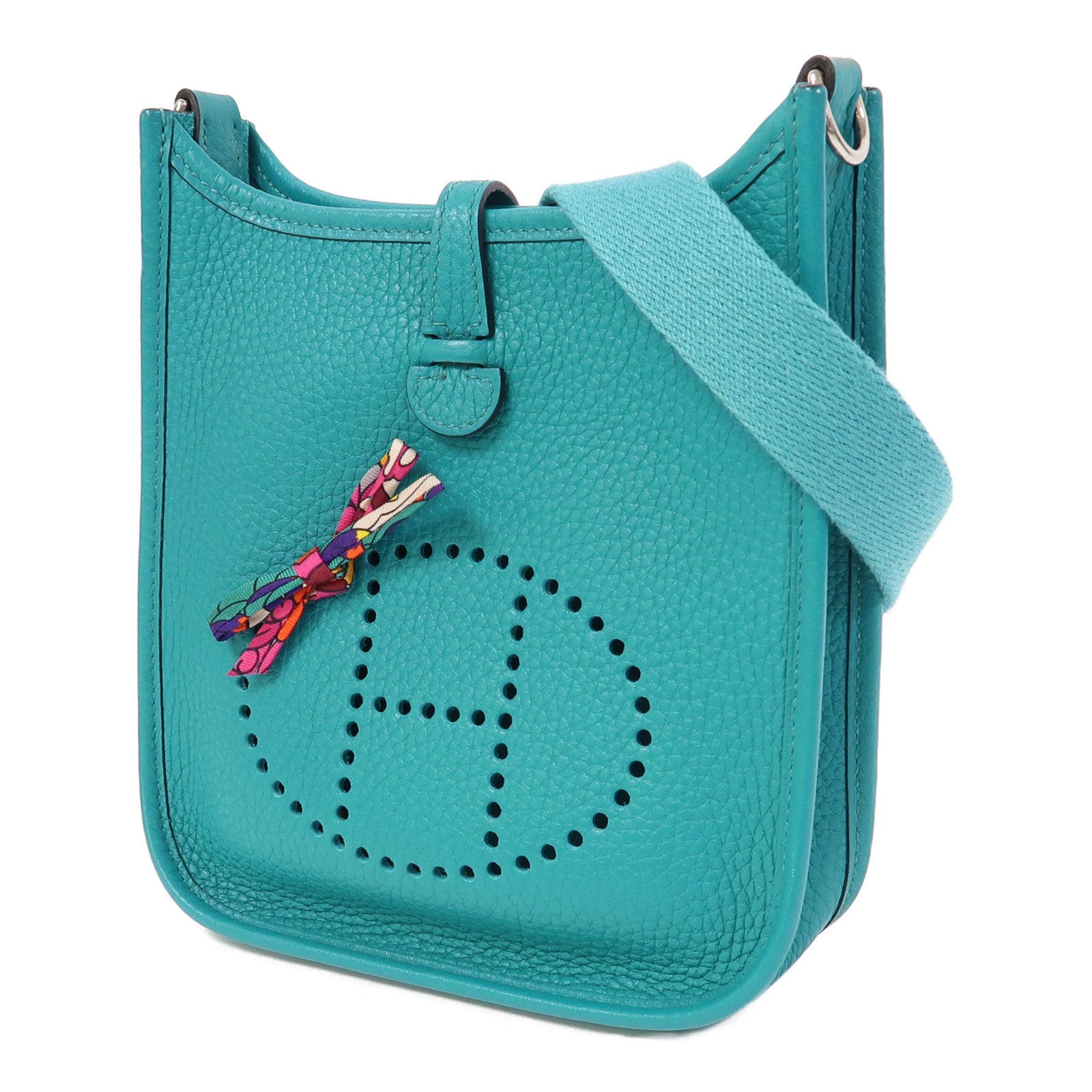 HERMES Clemence皮革Evelyne TPM銀扣肩背袋綠色