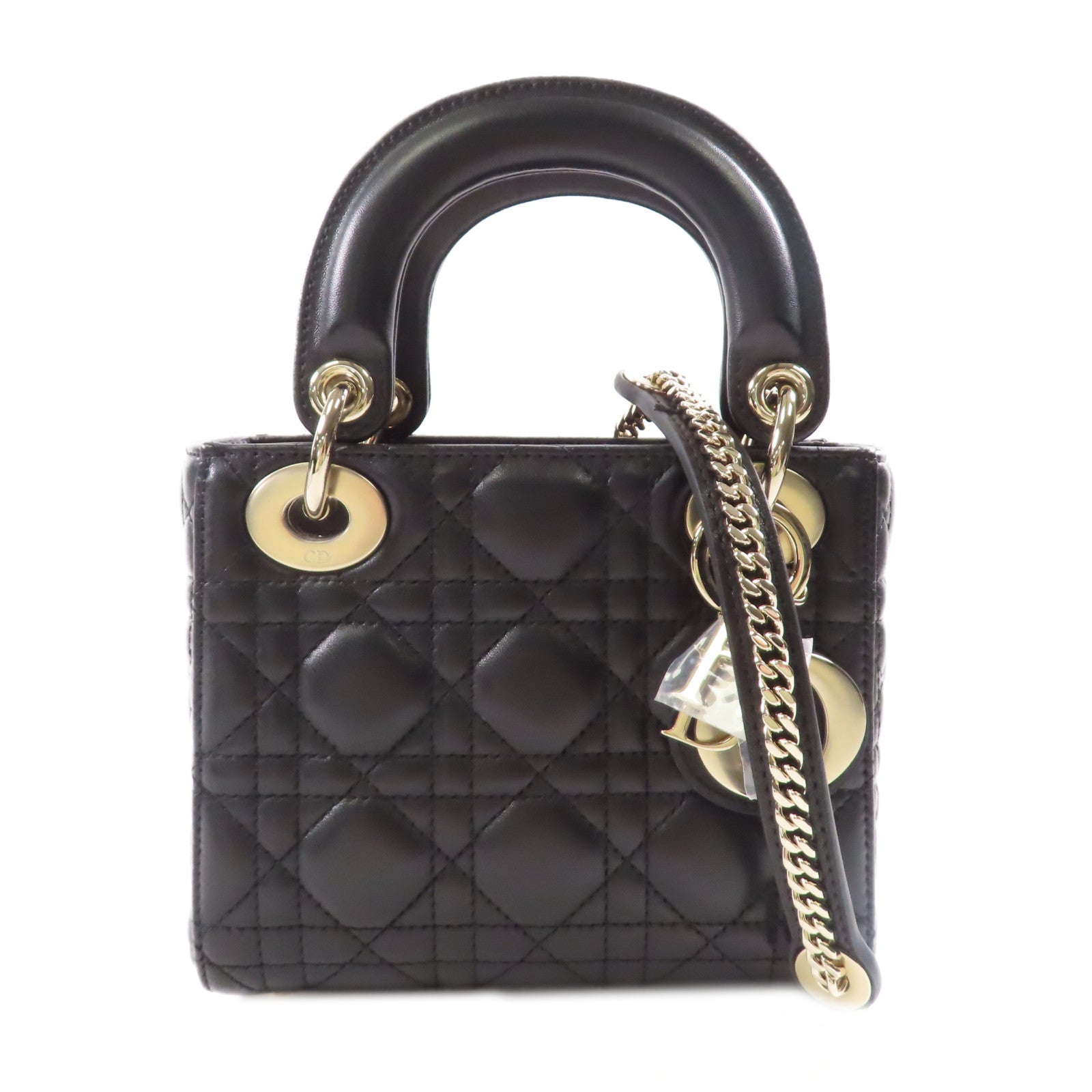 Dior 羊皮皮革Mini Lady Dior金扣手挽肩背兩用袋黑色