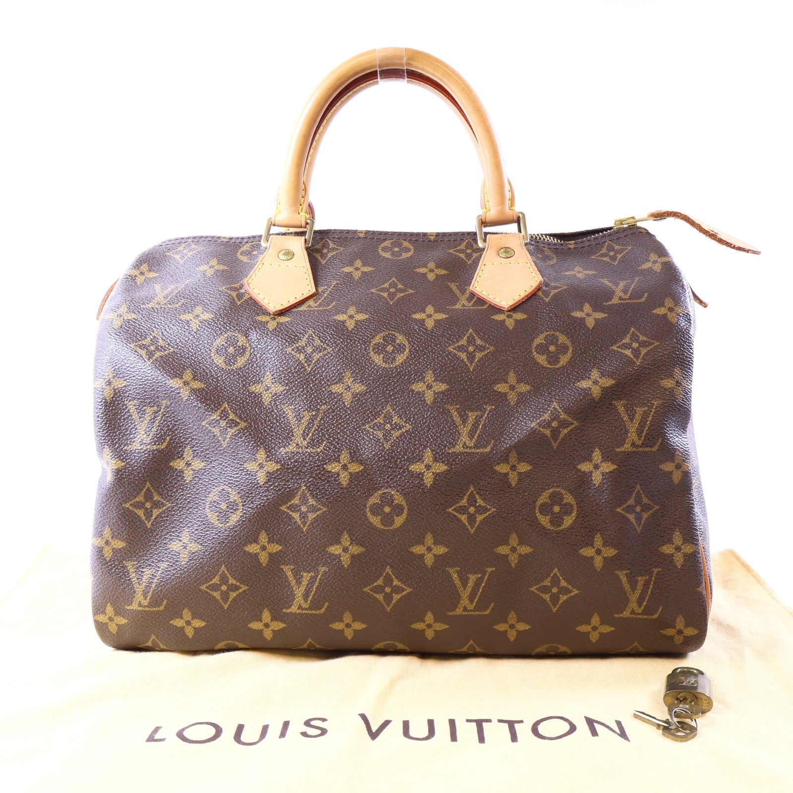 LOUIS VUITTON Monogram Speedy30金扣手挽袋棕色