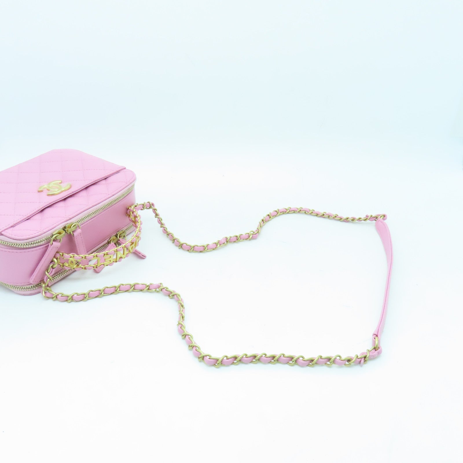 CHANEL 【激減優惠】菱格Caviar皮革２Way Shoulder金扣手挽肩背兩用袋粉紅色