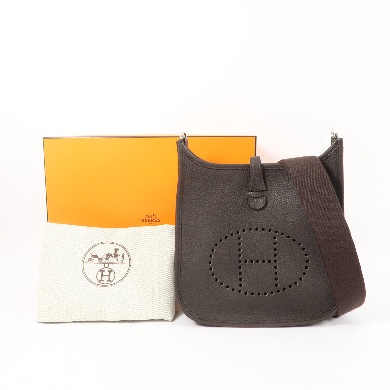 HERMES Clemence皮革Evelyne 23肩背袋Ebene