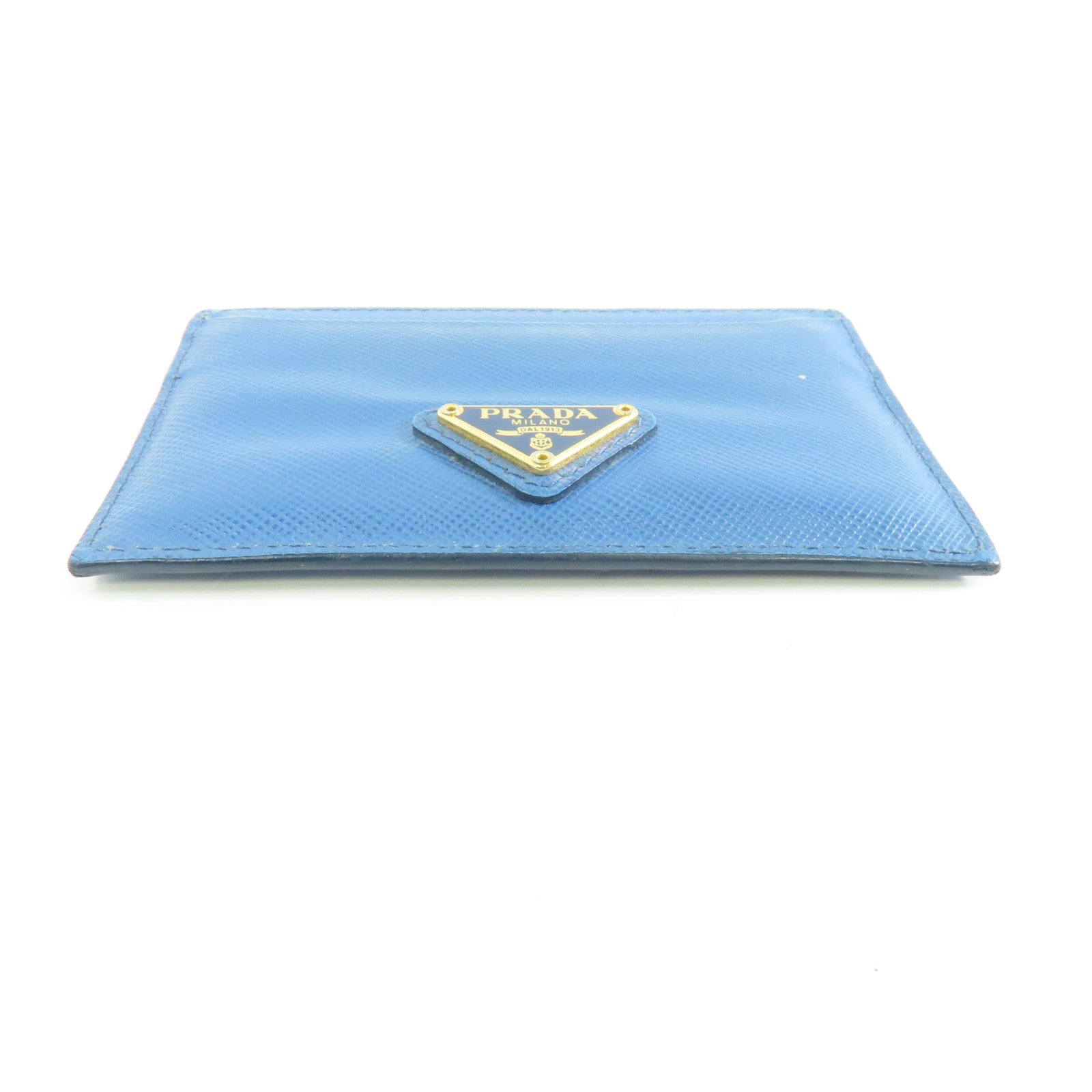 PRADA Saffiano皮革Card Case金扣卡片套藍色