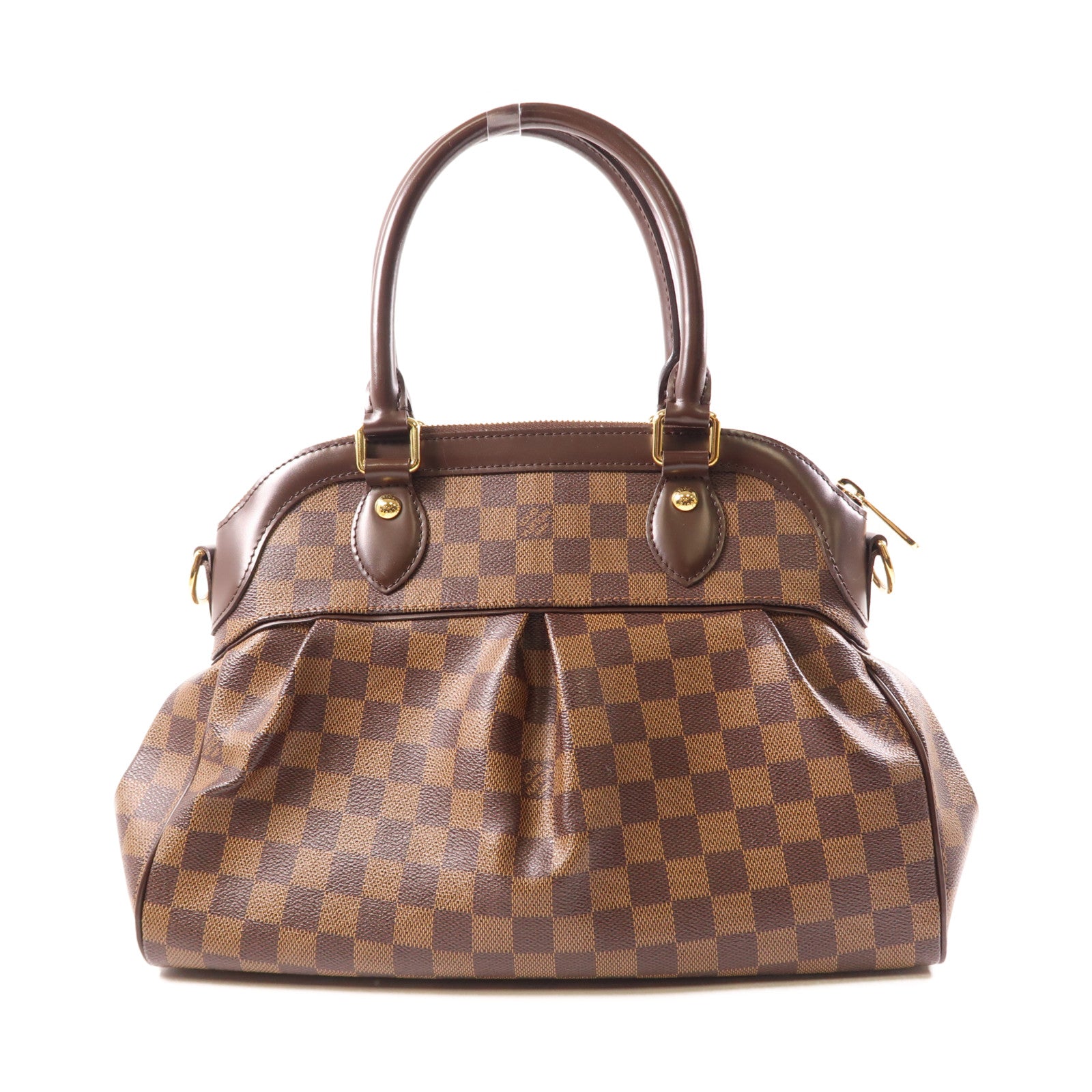 LOUIS VUITTON Damier Trevi PM金扣手挽肩背兩用袋棕色