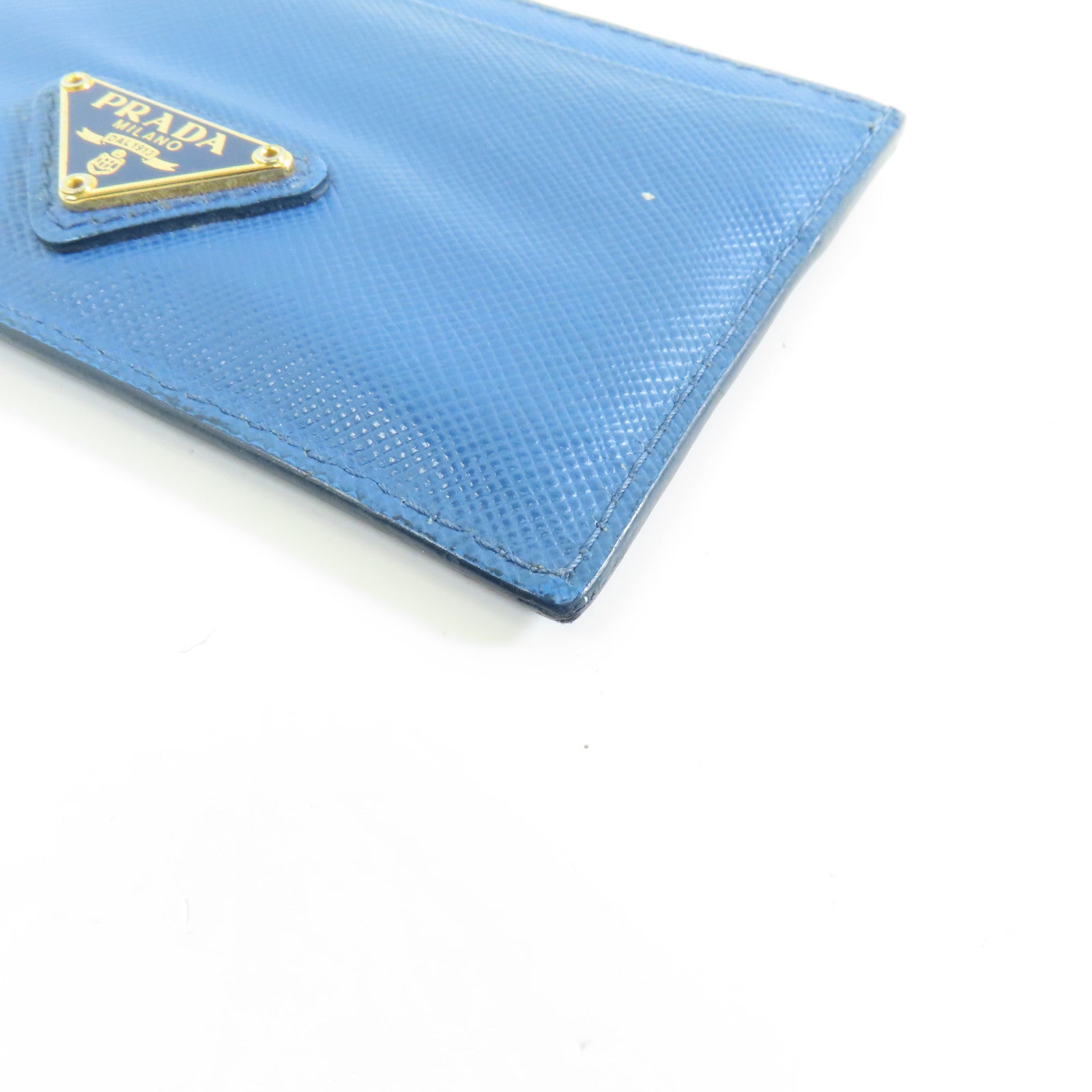 PRADA Saffiano皮革Card Case金扣卡片套藍色