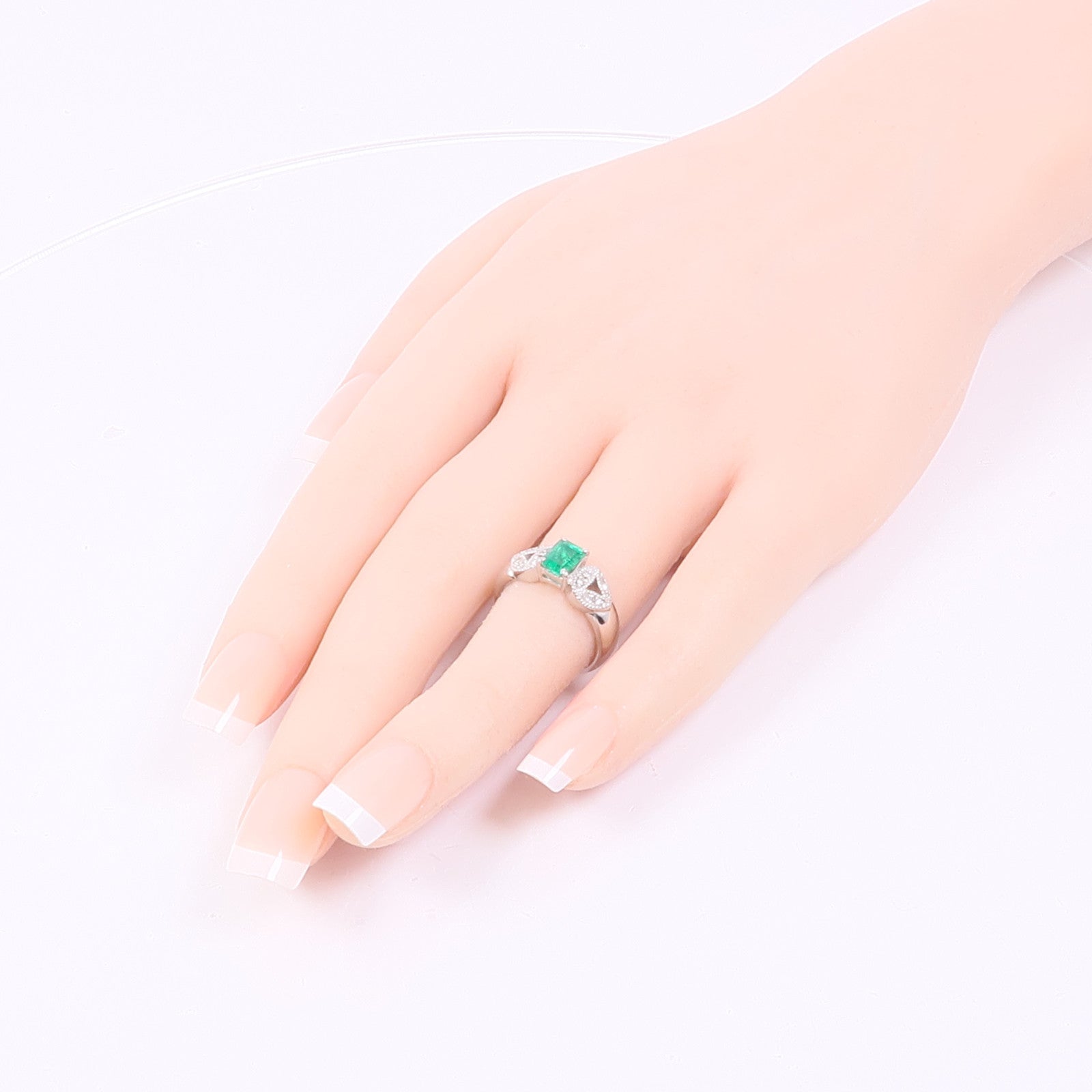 JEWELRY 【激減優惠】PT900鉑金Emerald/Diamond Ring綠寶石/鑽石戒指US#5.25