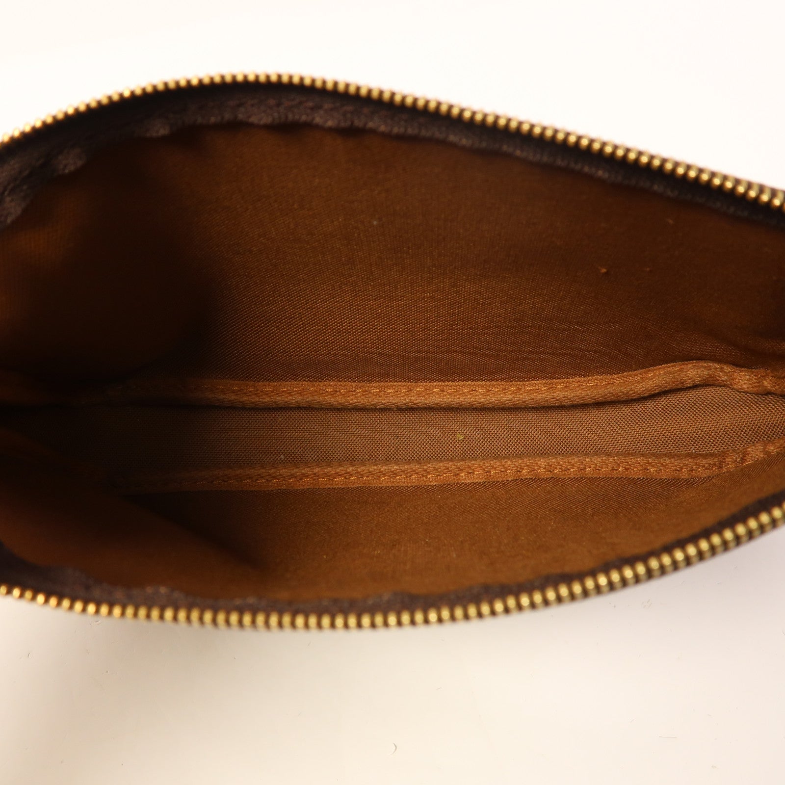 LOUIS VUITTON Monogram Pochette Accessoires金扣手挽袋棕色