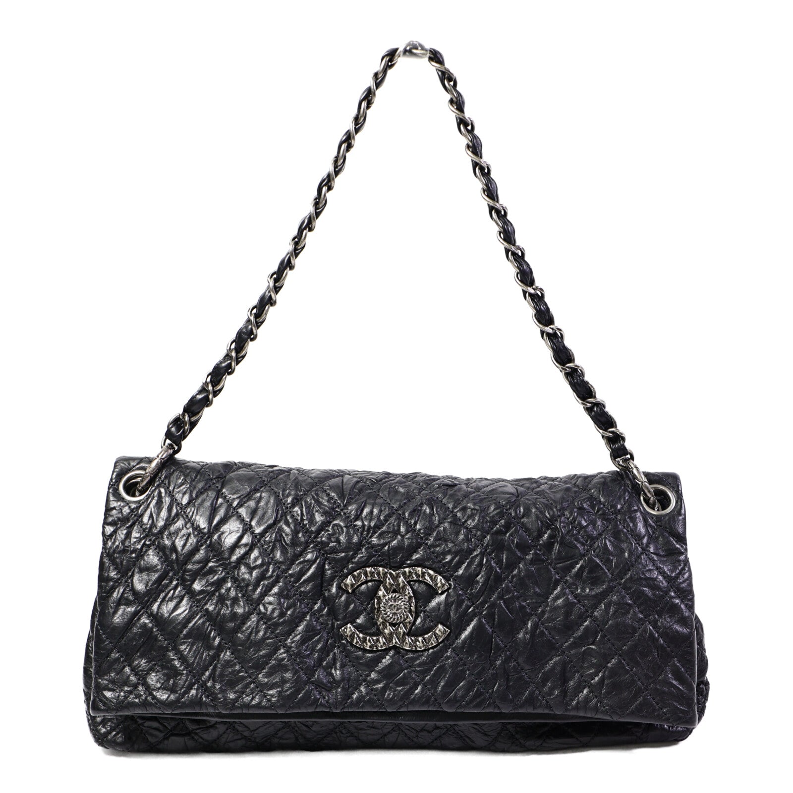 CHANEL 牛皮皮革Quilted Crinkled Calfskin Fold-Over Bag鏈帶肩背袋
