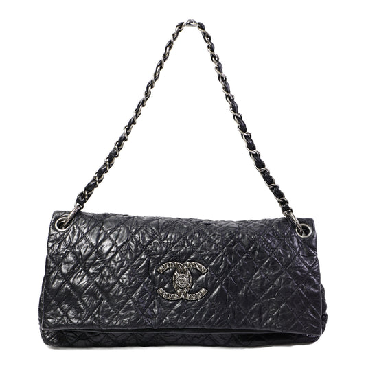 CHANEL 牛皮皮革Quilted Crinkled Calfskin Fold-Over Bag鏈帶肩背袋